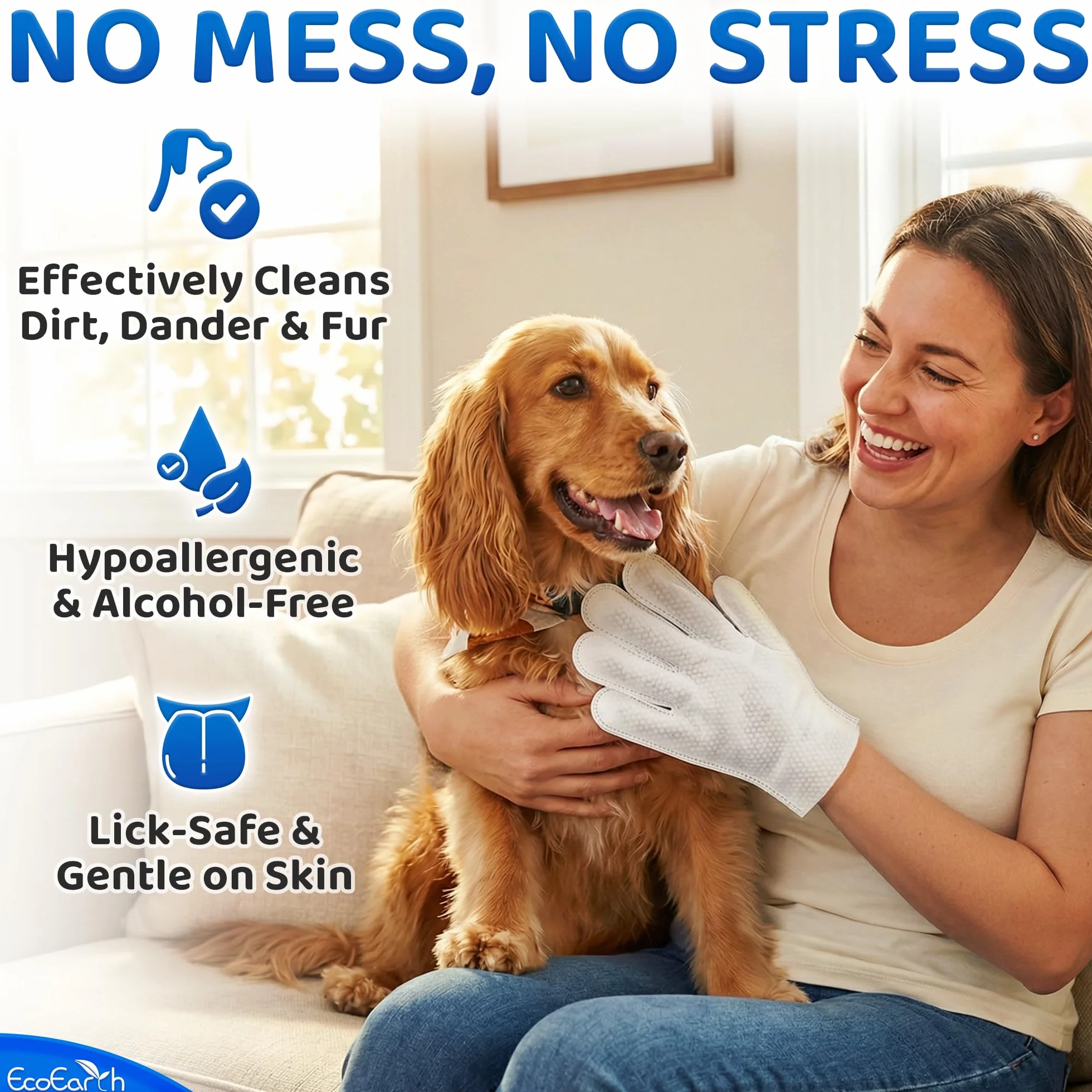 Premium Pet Cleaning Gloves for Dogs & Cats - 1 Bag of 20 Pieces - Disposable Glove Wipes for Bathing, Deodorising & Grooming - Dog Bath Mitts