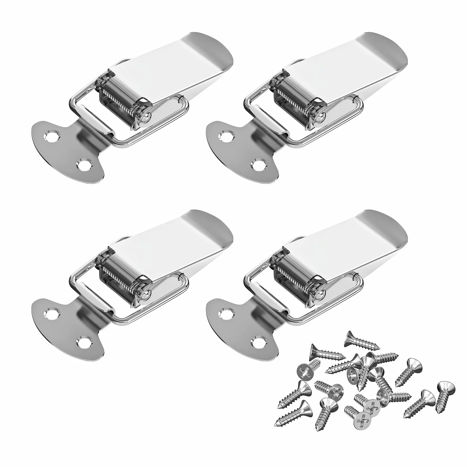 Zamknięcie zaciskowe, stal nierdzewna, 4 sztuki, 34 mm, ze śrubami, 16 sztuk, zamknięcie dźwigniowe, zamknięcie skrzynkowe, zamek nasadkowy do skrzynki narzędziowej, szuflady, skrzyni,