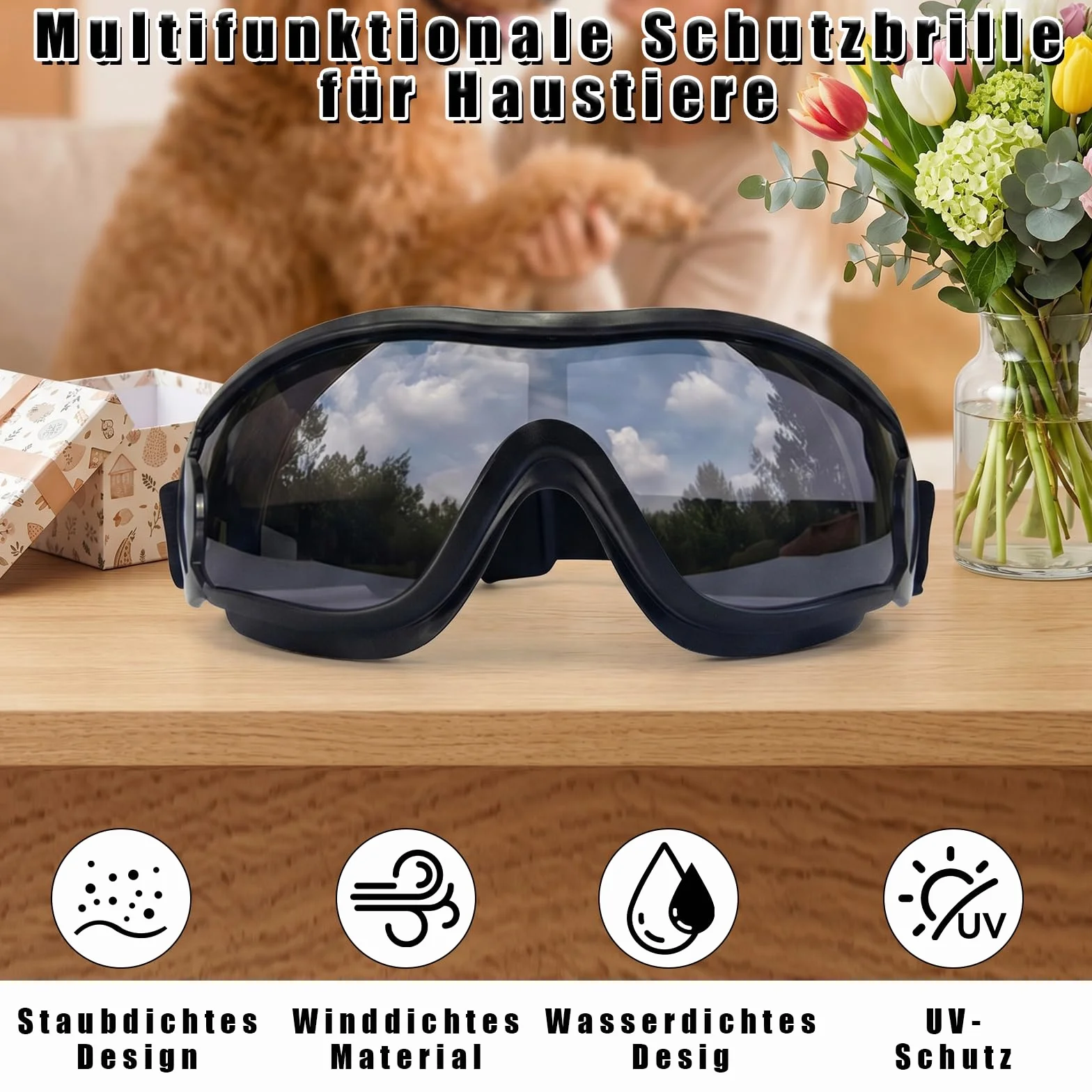 Okulary przeciwsłoneczne dla psa, dla średnich psów, 1 sztuka, okulary ochronne dla zwierząt domowych, z ochroną UV, na wędrówki, do jazdy samochodem, na wycieczki motocyklowe, odpowiednie dla