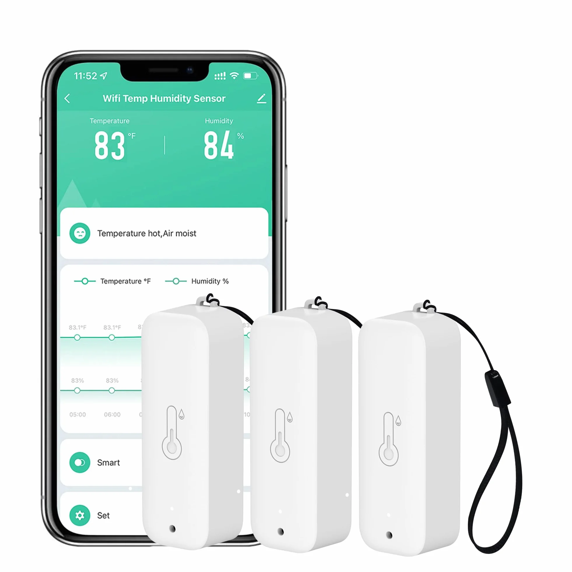 WiFi czujnik hygrometru i termometru: Bezprzewodowy inteligentny monitor temperatury i wilgotności z powiadomieniami w aplikacji, eksportem danych, funkcją kalibracji, kompatybilny z Alexa (Biały-3
