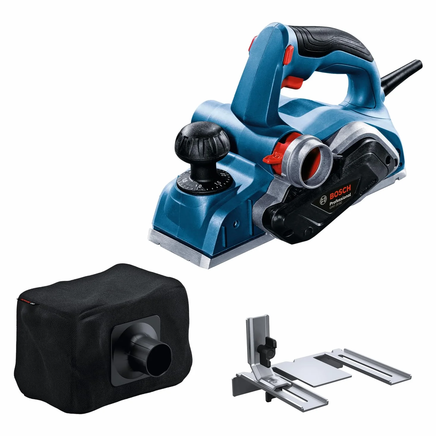 Bosch Professional Przenośny strug GHO 20-82 (moc 700 W, możliwość obsługi prawą i lewą ręką, klucz montażowy, prowadnica równoległa, worek na pył)