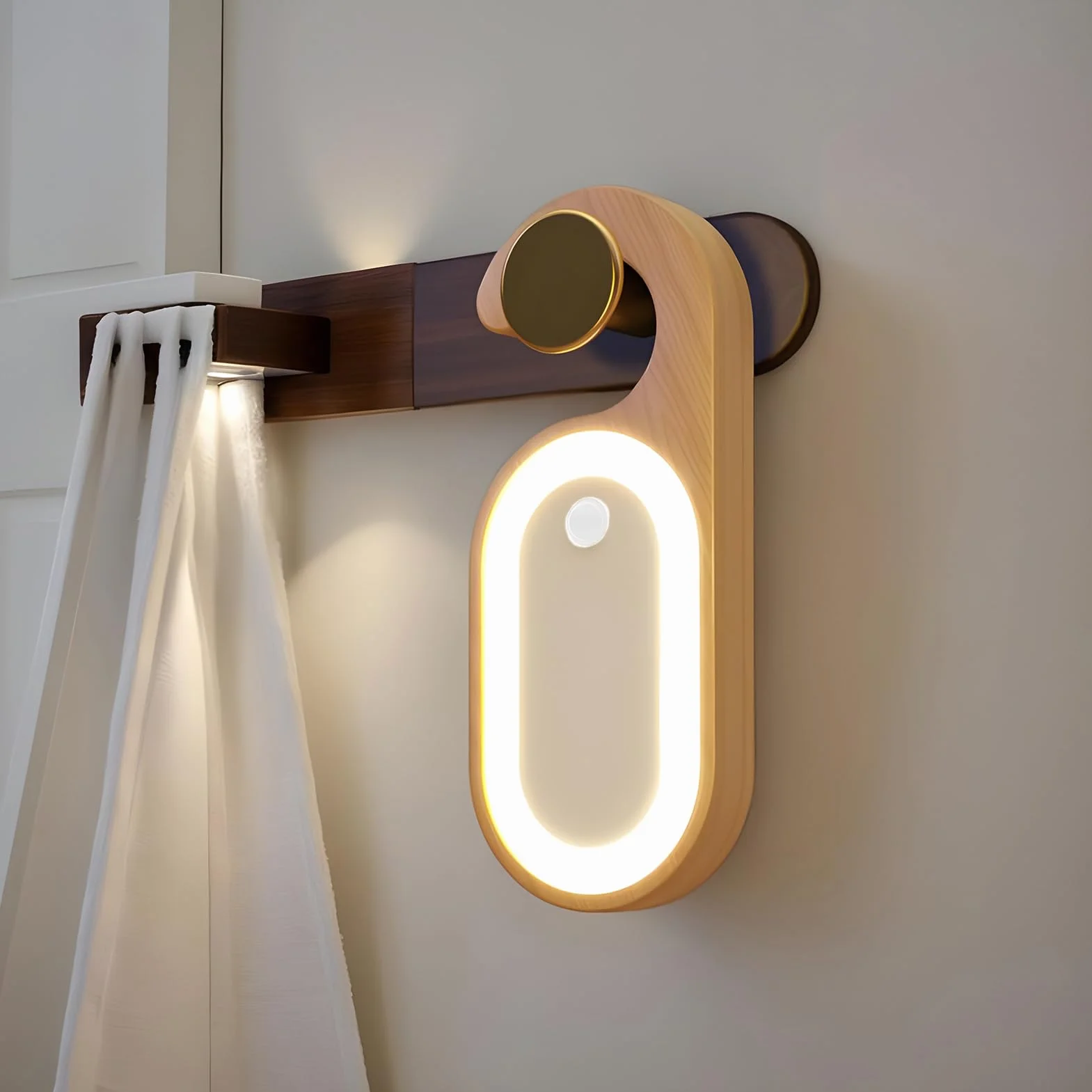 Drzwi Knob lampka nocna, drewniana lampa z wiadomościami Memo, czujnik ruchu Panel LED, akumulatorowa dekoracja oświetleniowa, idealne akcesoria do sypialni, łazienki, łazienki, entryway, rutyny snu