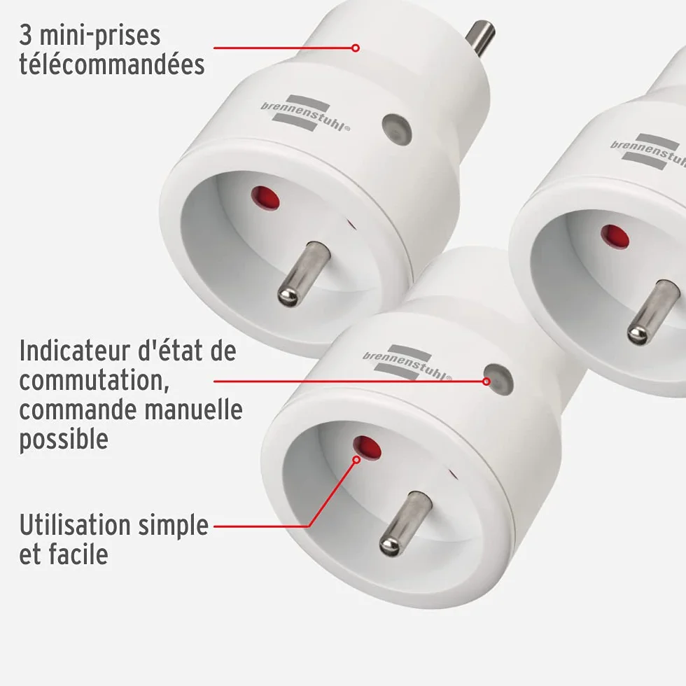Brennenstuhl Comfort-Line gniazdko na pilota Mini 3+1, 3 inteligentne gniazdka (wewnetrzny, z nadajnikiem recznym i zwiekszona ochrona przed dotykiem) bialy