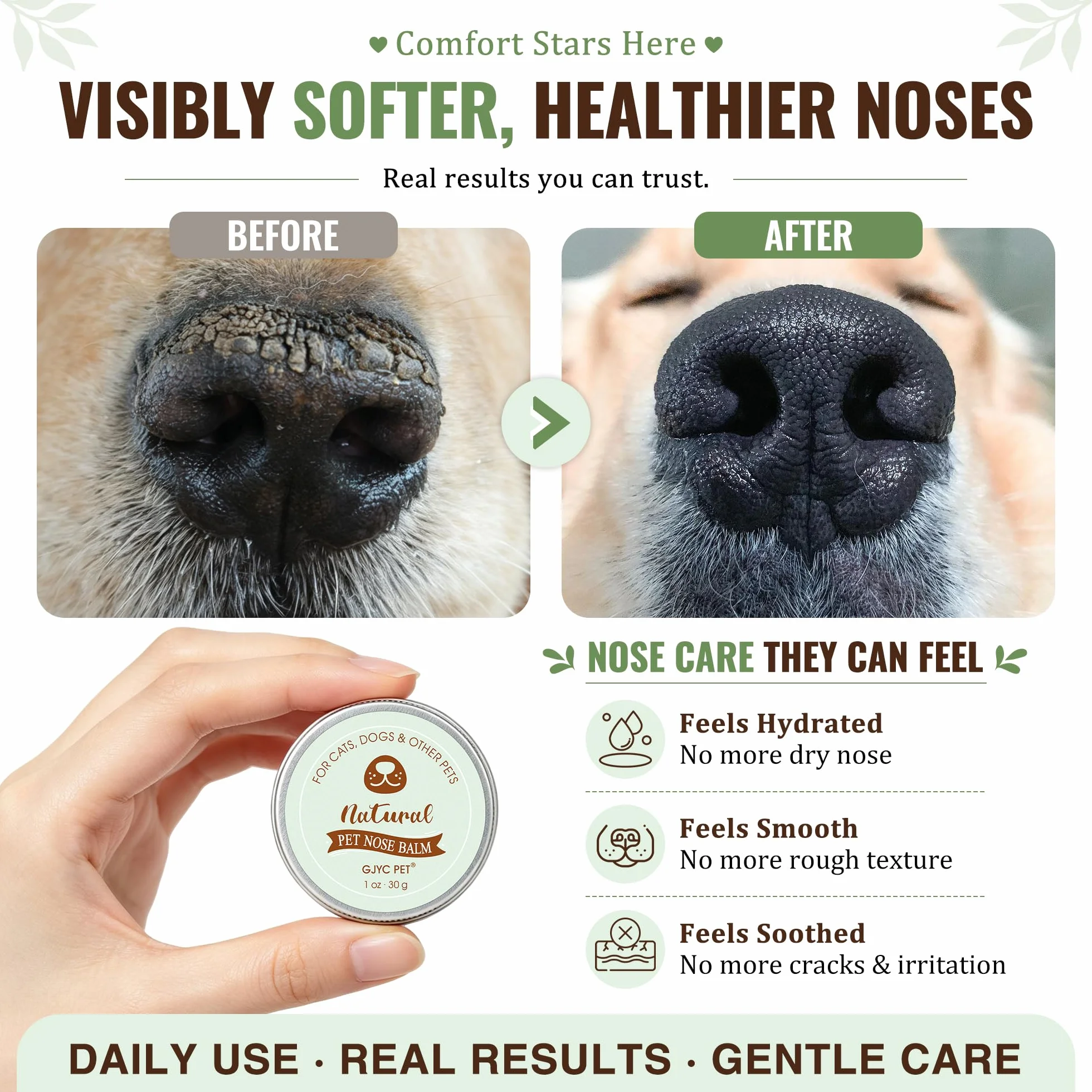 Natural Snout Soother Balsam do Nosa dla Psów – 30 g, Nawilżający Balsam na Suchy i Popękany Nos, Naturalna Krem do Nosa dla Psów i Kotów
