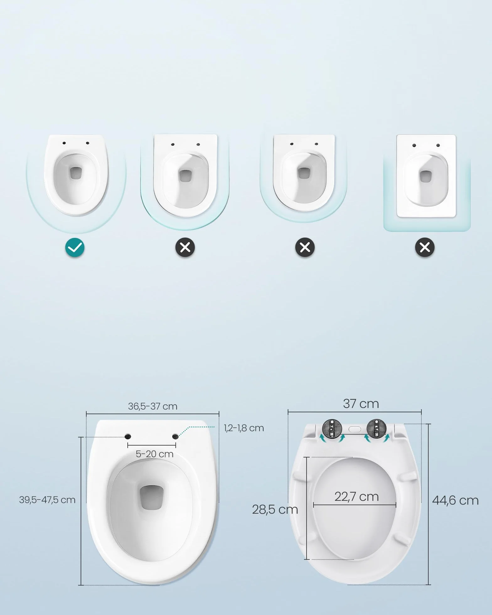 SONGMICS Deska sedesowa w kształcie litery O, mechanizm wolnego opadania, uchwyt, szybkozłączka, łatwy montaż, wykonana z mocznikowo-duroplastu, nośność do 300 kg, kolor biały BTL101WZ01