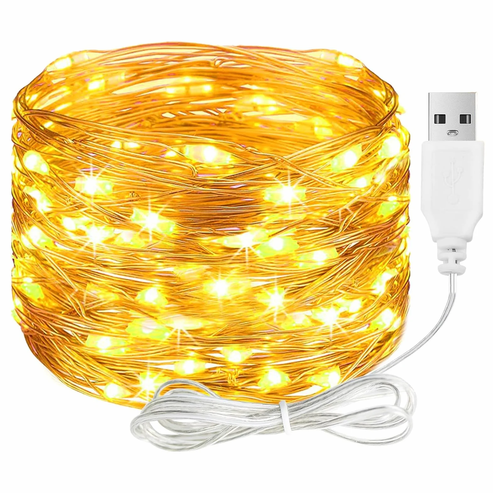 ALEGRE łańcuch świetlny LED z USB, 5 m, 50 diod LED, łańcuch świetlny z drutem miedzianym z wtyczką, wodoodporny łańcuch świetlny w kolorze ciepłej bieli do użytku wewnątrz i na zewnątrz, świąteczne