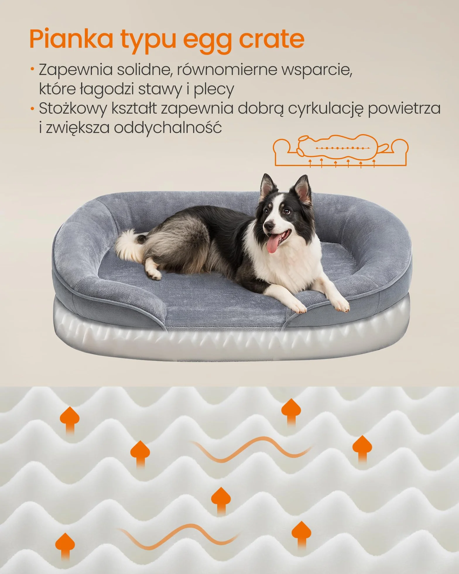 Feandrea Legowisko dla psa ortopedyczne 91x68x18 cm wodoodporne zdejmowany pokrowiec jasnoszary