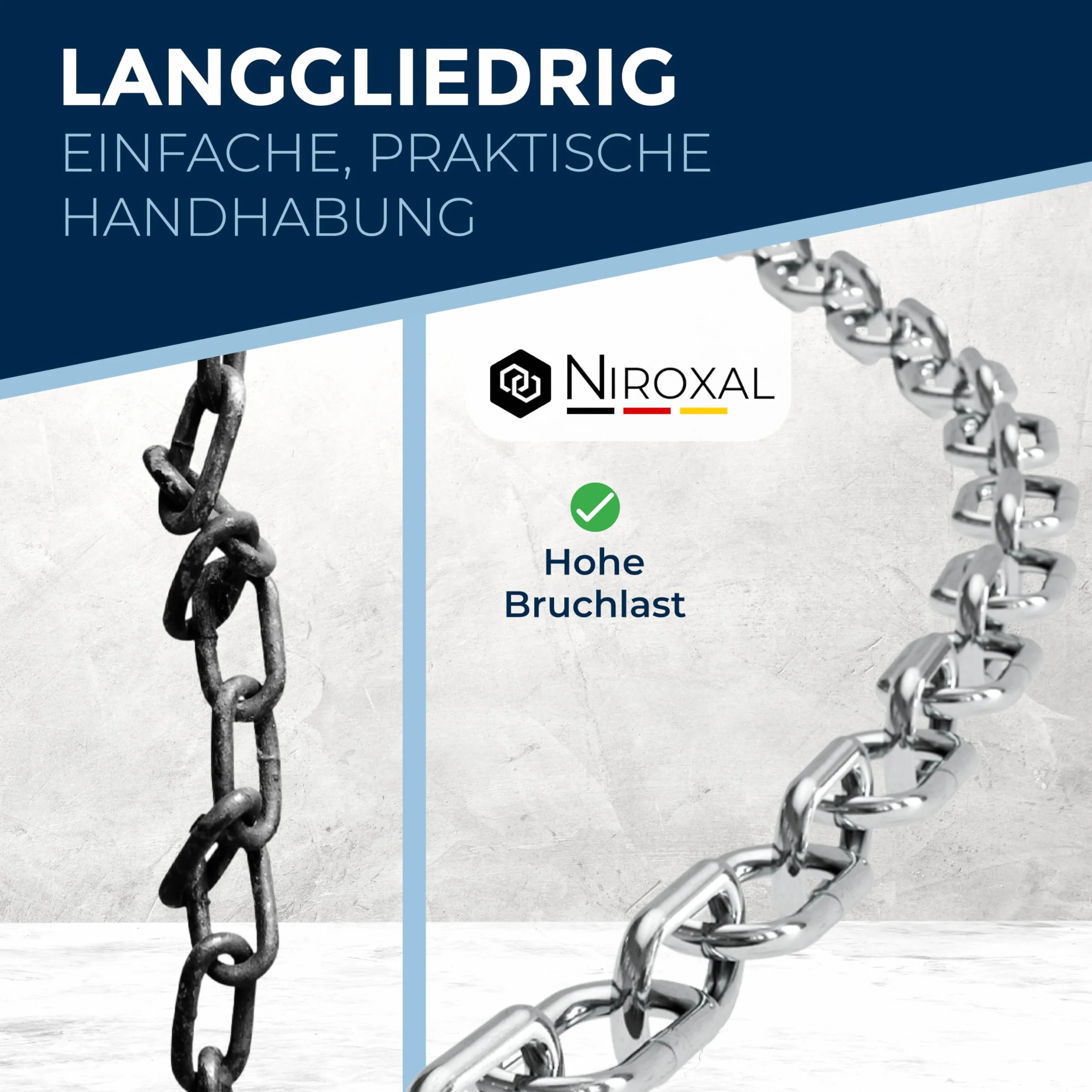 Łańcuch ze stali nierdzewnej 316 klasa morska 4 mm długie ogniwo DIN 763 DIN 5685 łańcuch kotwiczny 1 m 1 sztuka NietFullThings