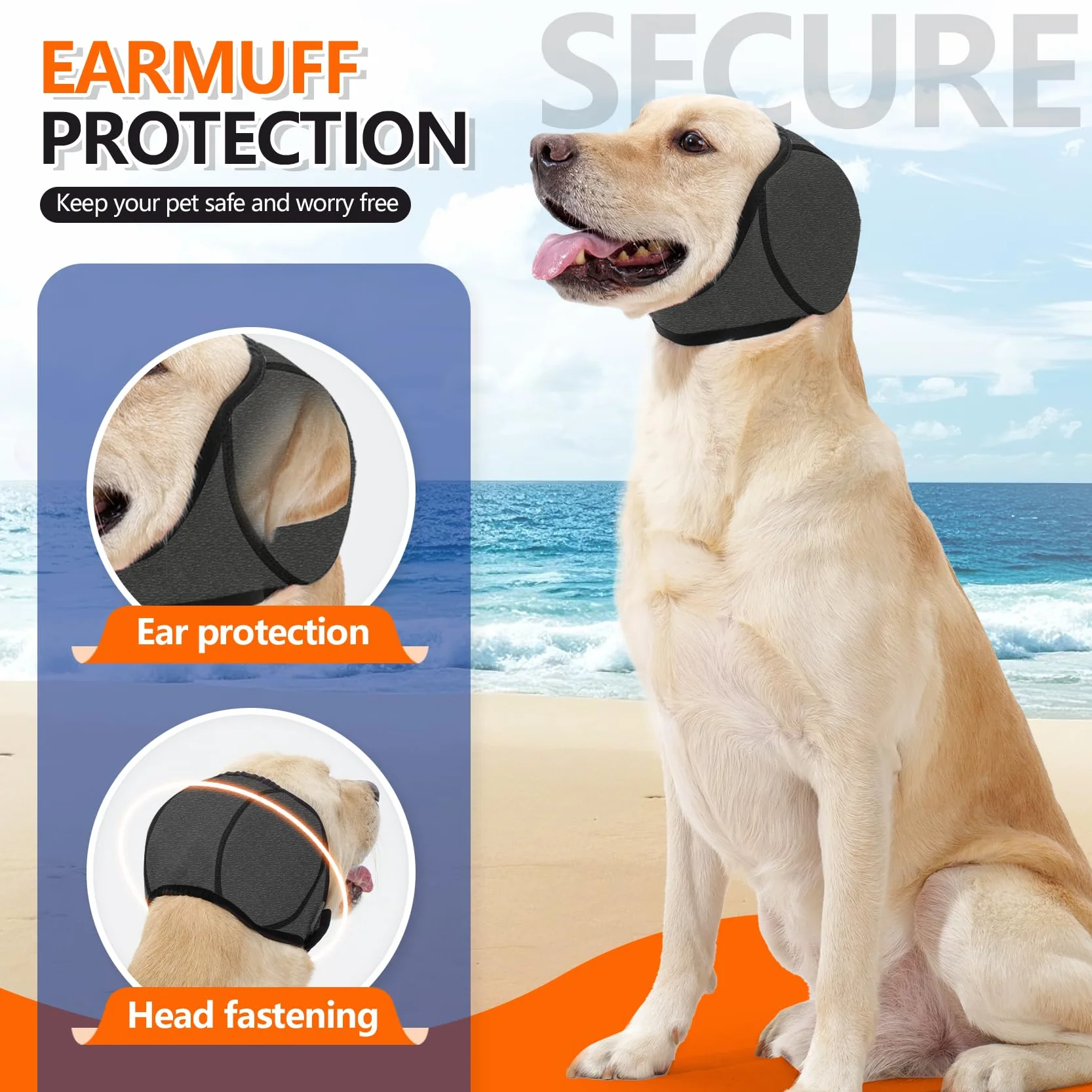 Mufki na uszy dla psów & No Shake Ear Wrap do krwiaków, kąpieli, suszenia i łagodzenia lęku przed hałasem – elastyczne, wodoodporne nauszniki z kojącym wzorem z kapturem do pielęgnacji (szare