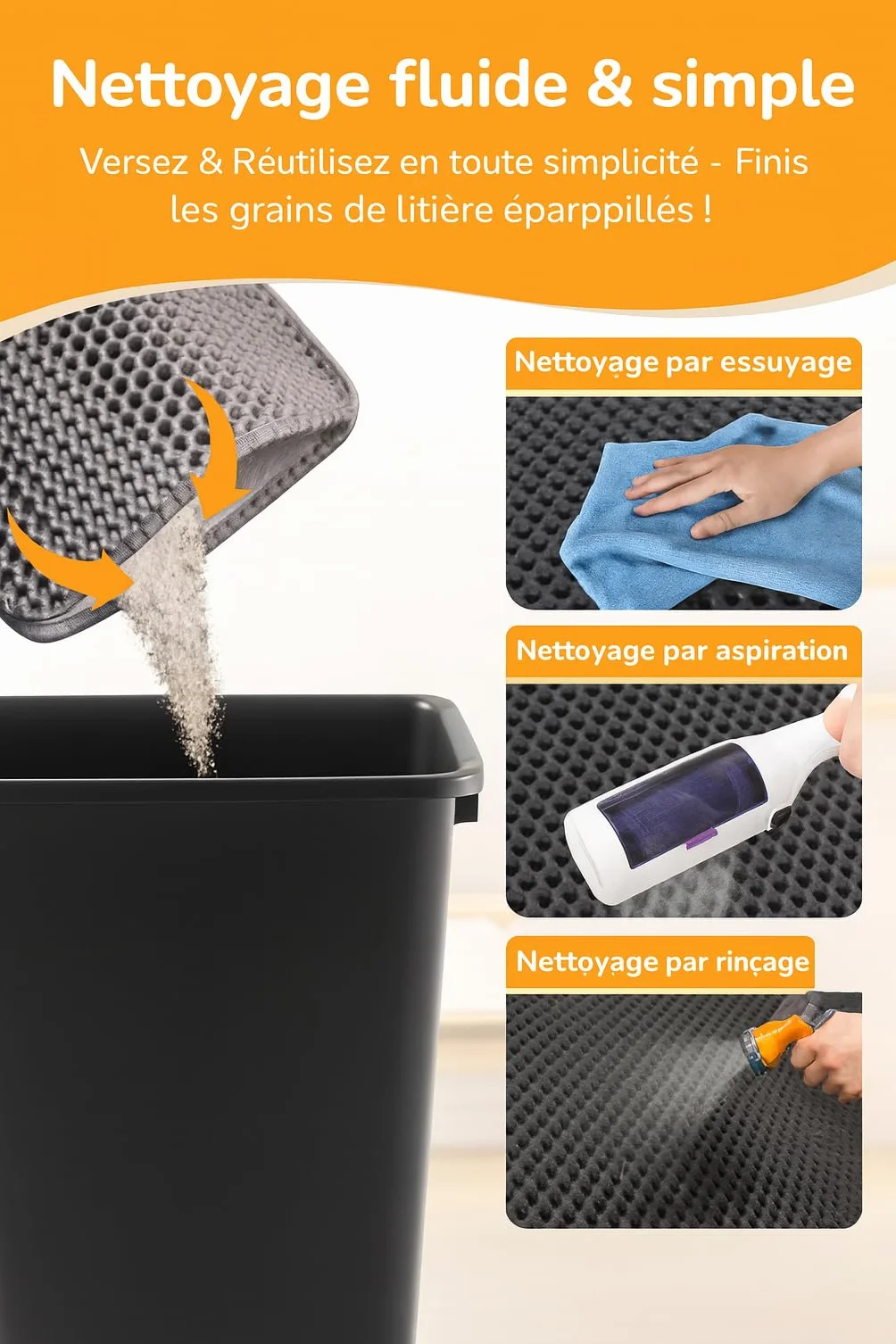 Mata czarna 60x40 cm pod kuwetę dla kota – zatrzymuje żwirek – wodoodporna i antypoślizgowa – miękka i łatwa w czyszczeniu – idealna przed kuwetę – duży rozmiar