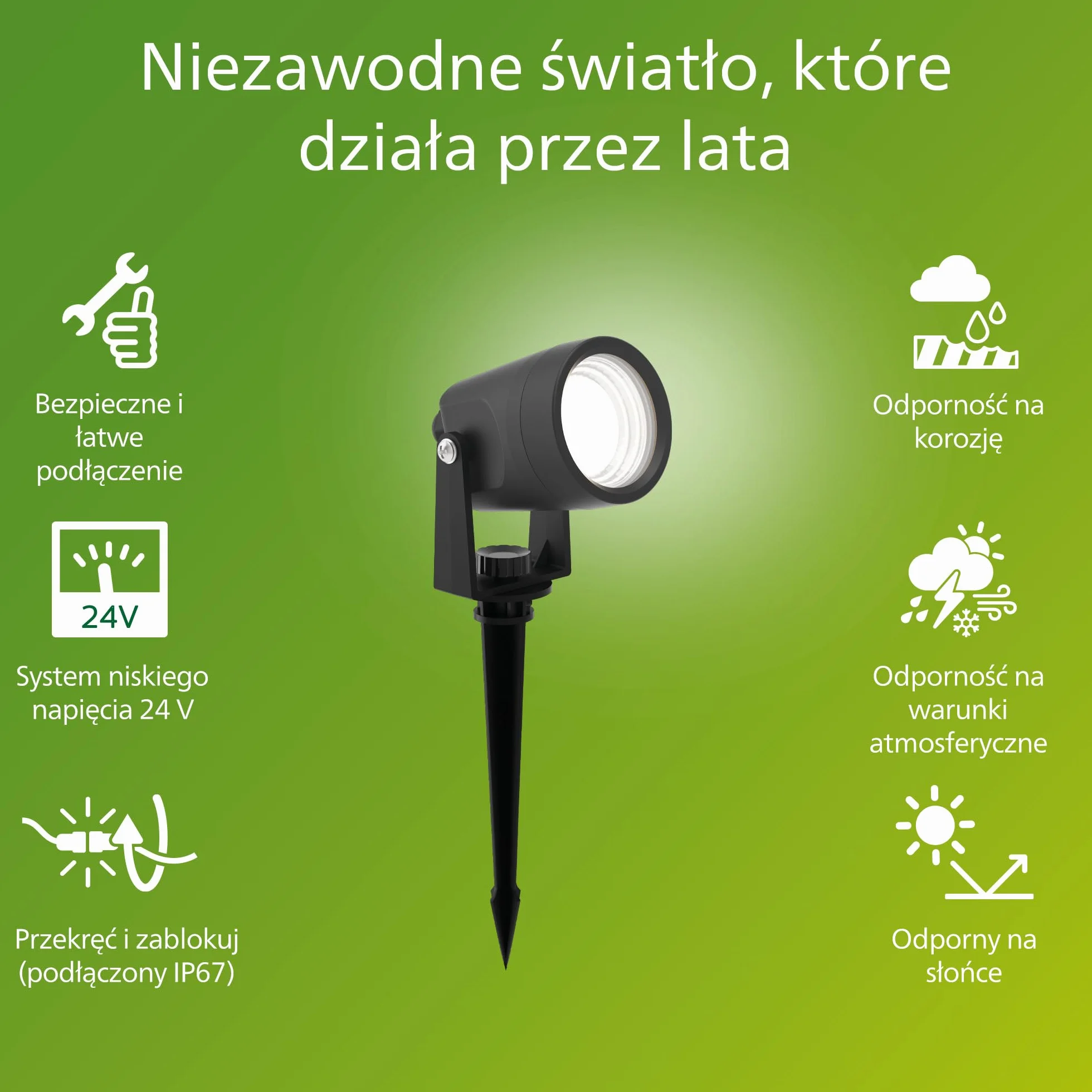 Philips Reuel Zewnętrzna Lampa Punktowa 24 V GardenLink Niskonapięciowa, 2700 K, 180 lm, Czarna, Zestaw Rozszerzeń