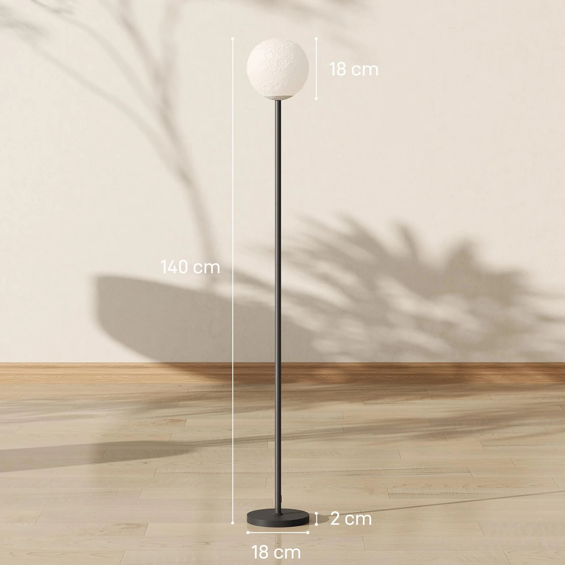 HOMCOM 3D Moon Floor Lamp, 140 cm Modern Standing Lamp with 3 Colours and Foot Switch for Living Room, Bedroom, LED Bulb Included, Black