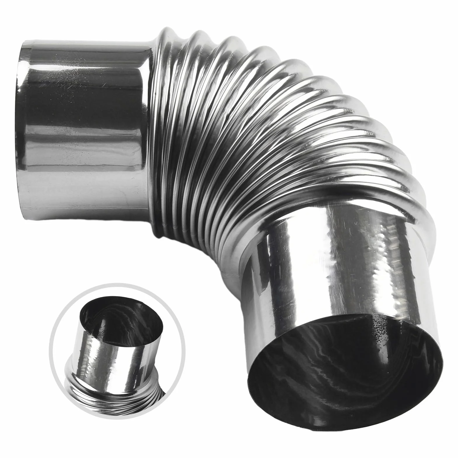 Kolanko rury kominowej ze stali nierdzewnej, wkładka kominowa, rura stalowa do pieców, kominków, grilla, wentylacja, wiele rozmiarów, 50-100 mm, srebrna (60 mm)