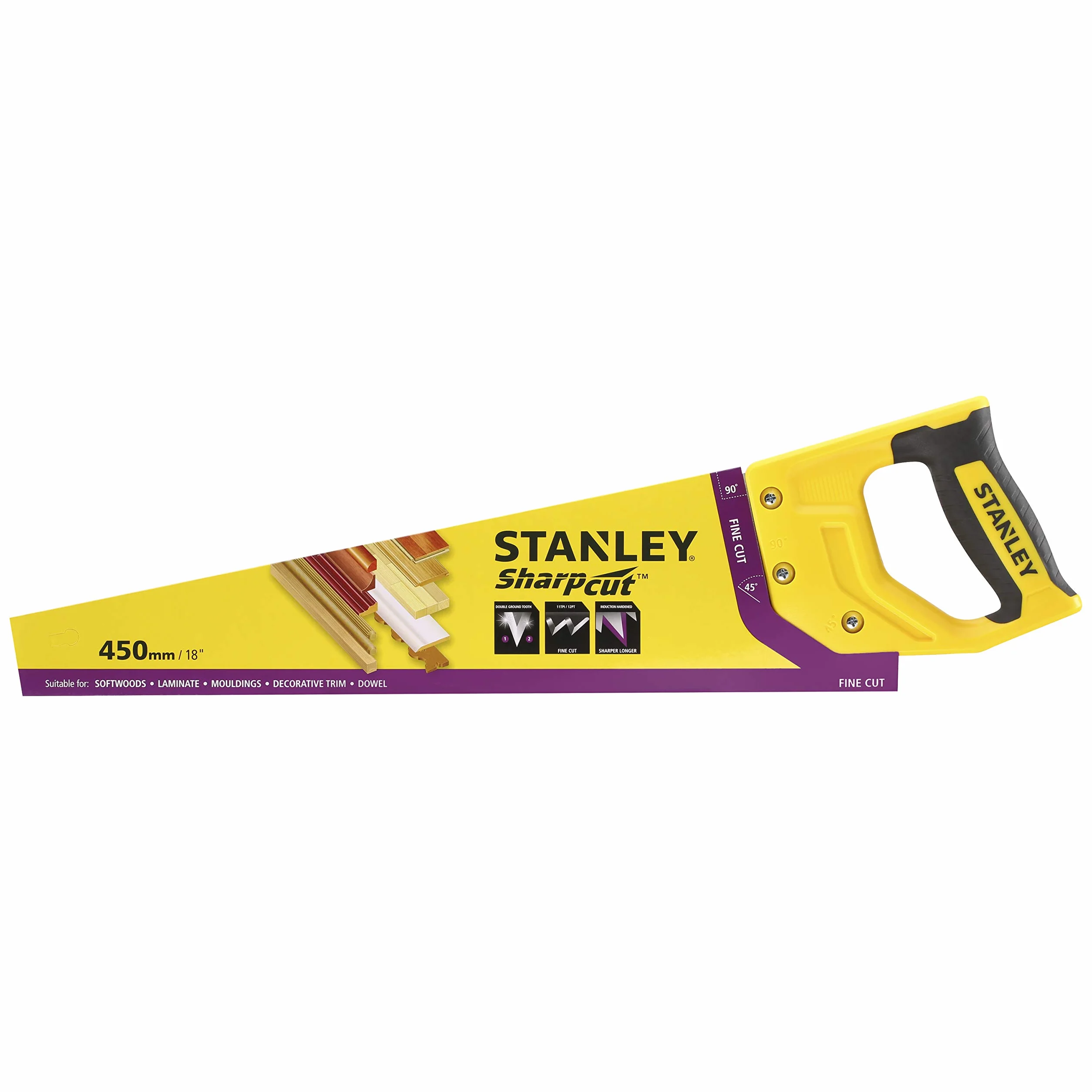 Stanley Piła ręczna Sharpcut (18"/450 mm, lisi ogon z 11 zębami/cal do precyzyjnej pracy, podwójnie szlifowane, hartowane indukcyjnie ząbki) STHT20370-1