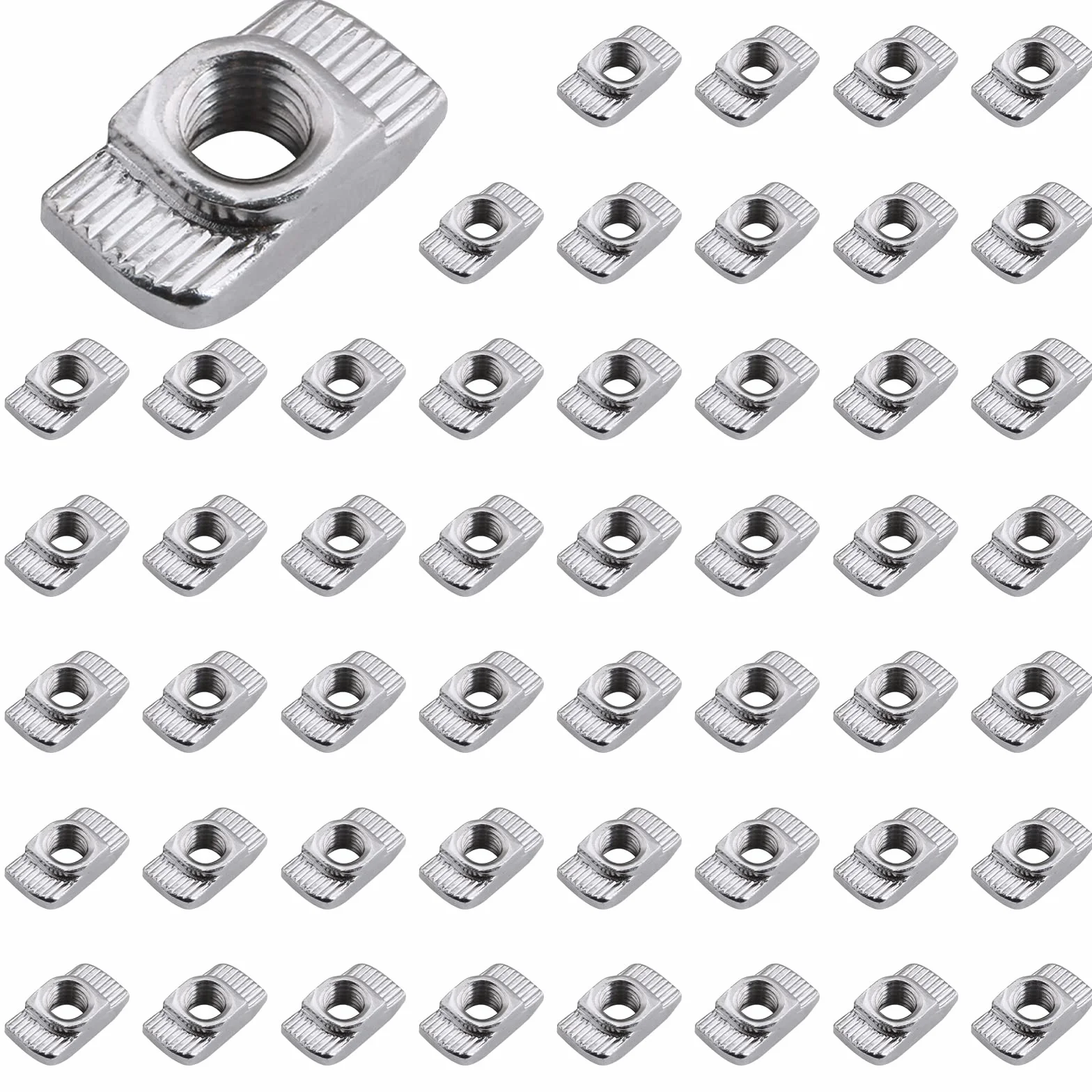 50 sztuk nakrętek młotkowych 6 mm, M3, profil 2020, kamienie rowkowe, stal węglowa, otwór do wytłaczania (UE20-M3 ×