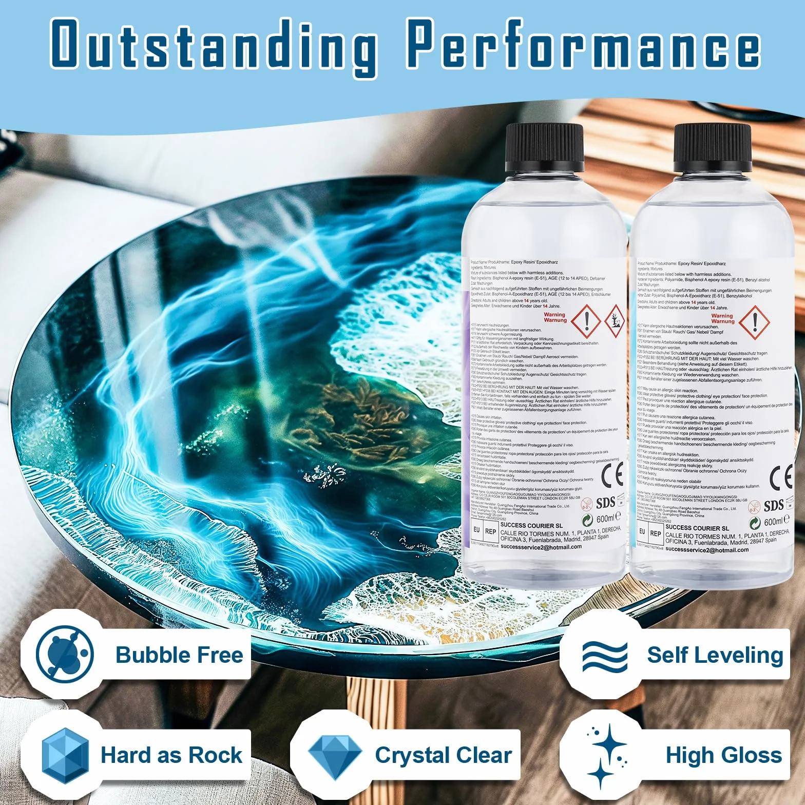 FansArriche Żywica epoksydowa, przezroczysta, 1200 ml, stosunek 1: 1; powłoka z żywicy syntetycznej, krystalicznie czysta, do drewna, artystycznych kreacji, renowacji