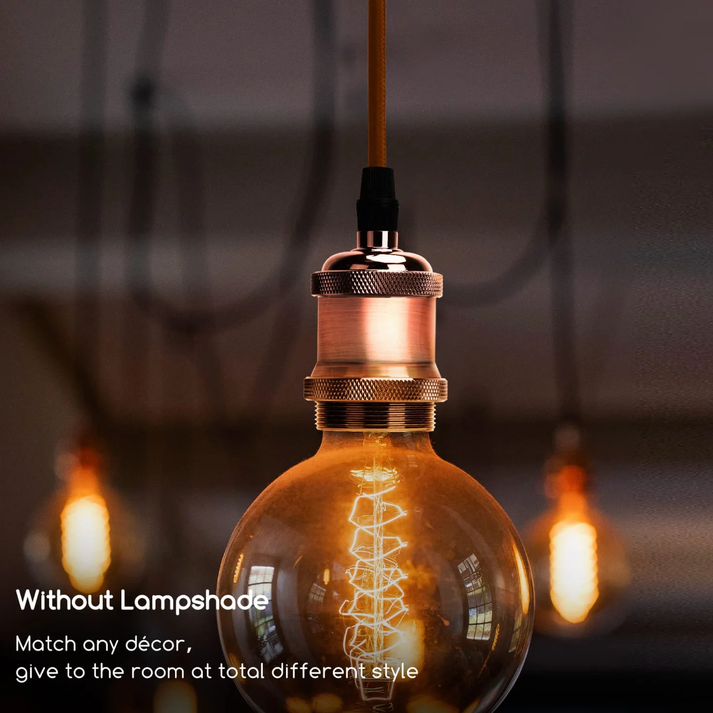 Aigostar Vintage Uchwyt na Lampę Wiszącą E27 Kabel Tekstylny 100 cm Metal Czerwona Miedź Lampa Sufitowa Retro
