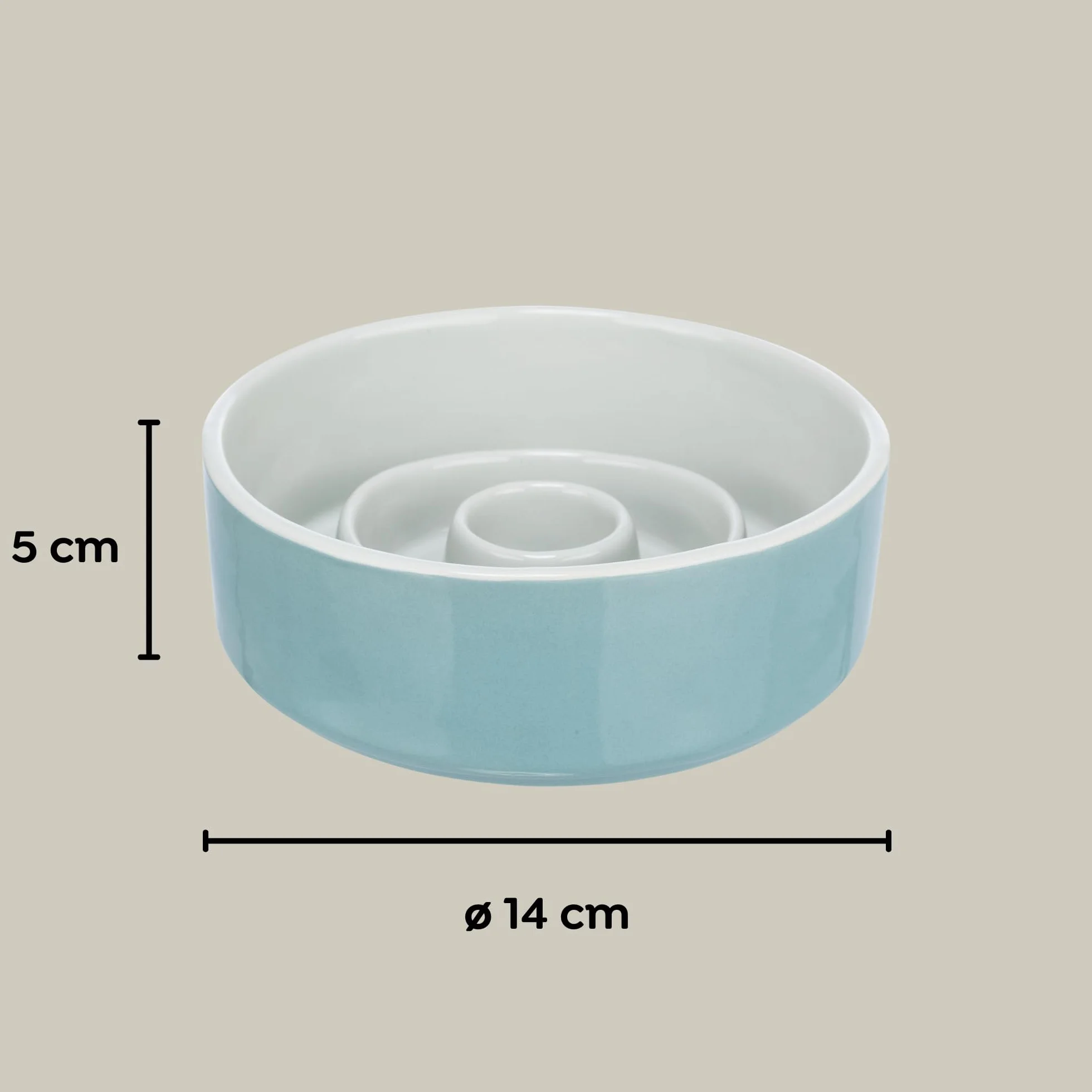 TRIXIE Slow Feeding miska dla psów, ceramiczna, 0,45 l/Ø 14 cm, szara/niebieska, 1 sztuka (1 opakowanie) - 24520