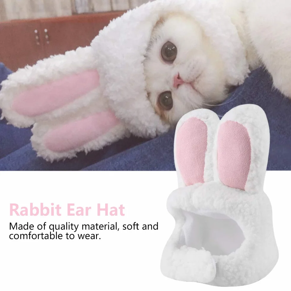 Bunny Hat, śliczny Kostium Pluszowy Kapelusz Królika dla Kotów i Małych Psów Kostium Imprezowy Halloween Akcesoria Nakrycia Głowy