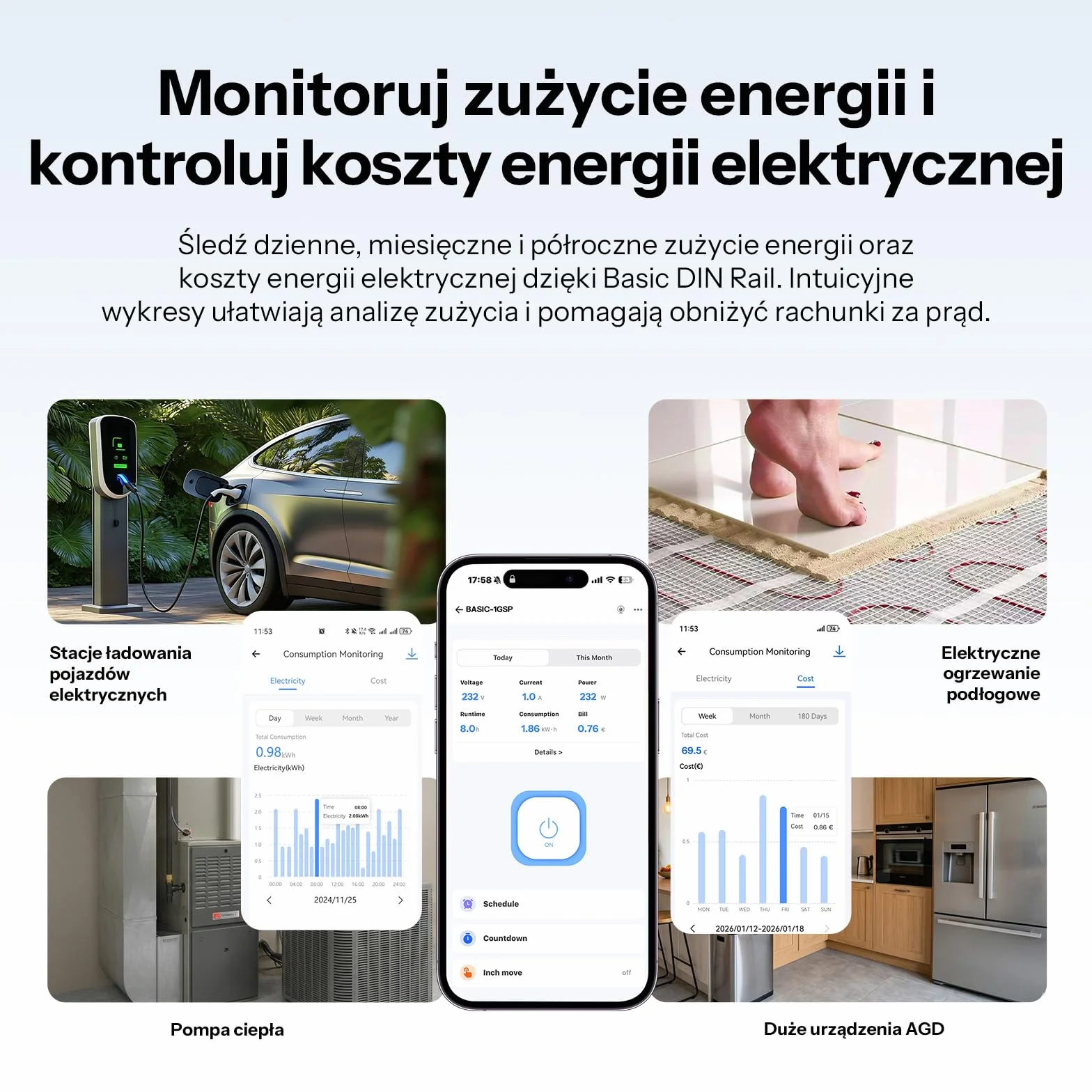 SONOFF Basic DIN Rail (BASIC-1GSP) Inteligentny Przełącznik WiFi Szyna DIN, Sterowanie Smart Home Matter, 32A do Rozdzielni, Kompatybilny z Alexa Google Home Home Assistant