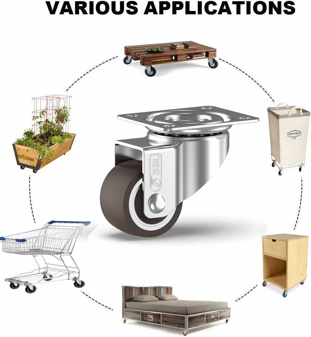 GBL Wytrzymałe kółka meblowe + śruby, 25 mm do 40 kg, zestaw 4 cichych kółek do mebli, kółka do wózka gumowego, kółka skrętne w kolorze srebrnym