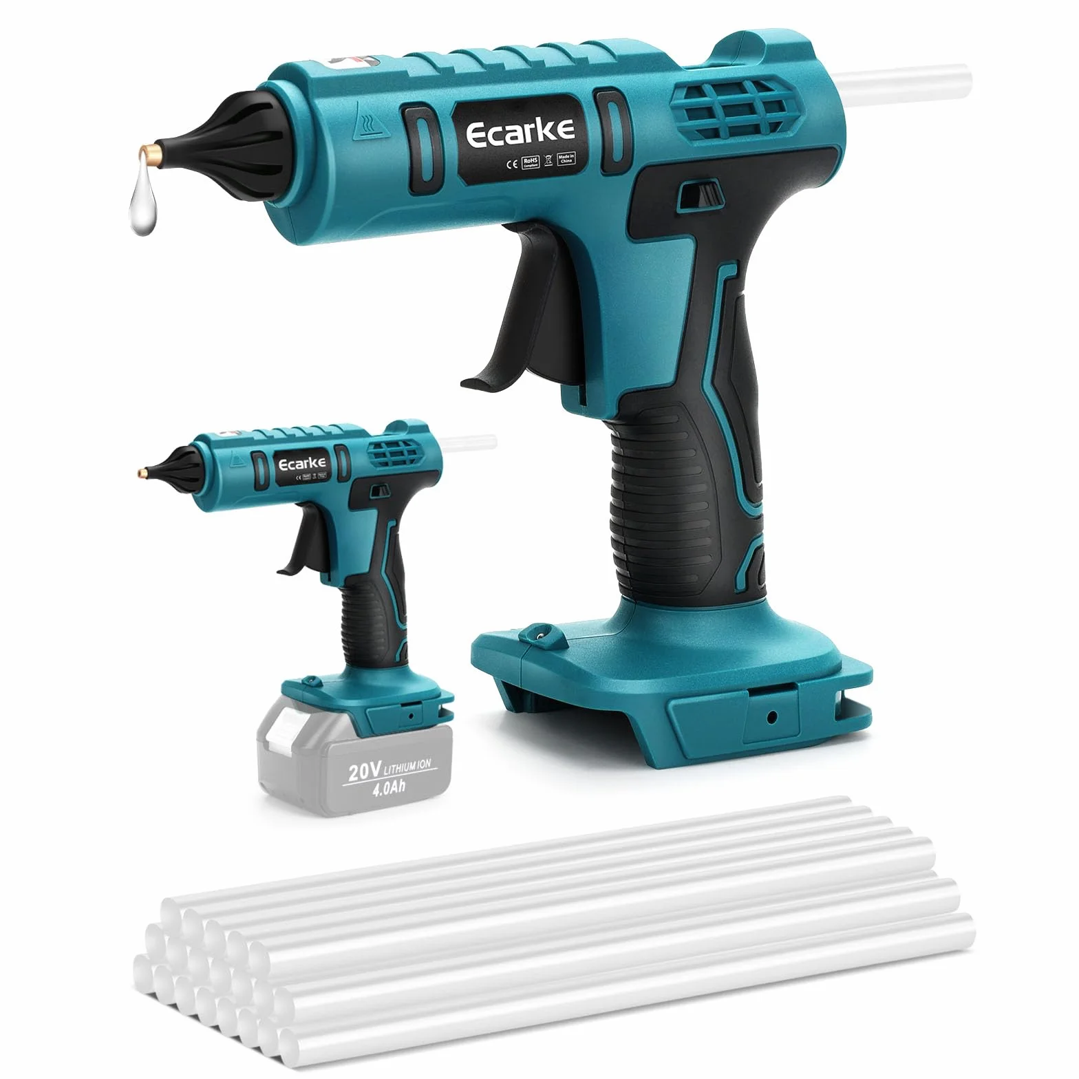 Ecarke Bezprzewodowy pistolet do kleju Ma Kita 18 V bateria litowa bezprzewodowy pistolet do klejenia Hot Sol idealny do naprawy rzemiosła DIY (z 20 szt. patyczków klejowych 11 mm)