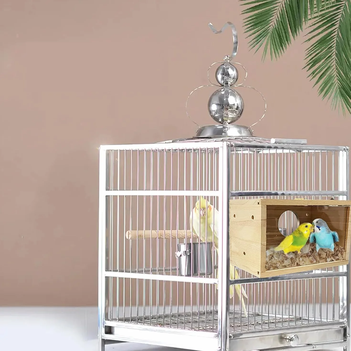 LATRAT Budka lęgowa dla papug Przezroczysty design, domek dla ptaków z naturalnego drewna Małe gniazdo ptasie, drewniana klatka dla papug, gniazdo lęgowe dla papug gatunku Lovebirds i Ellensittich
