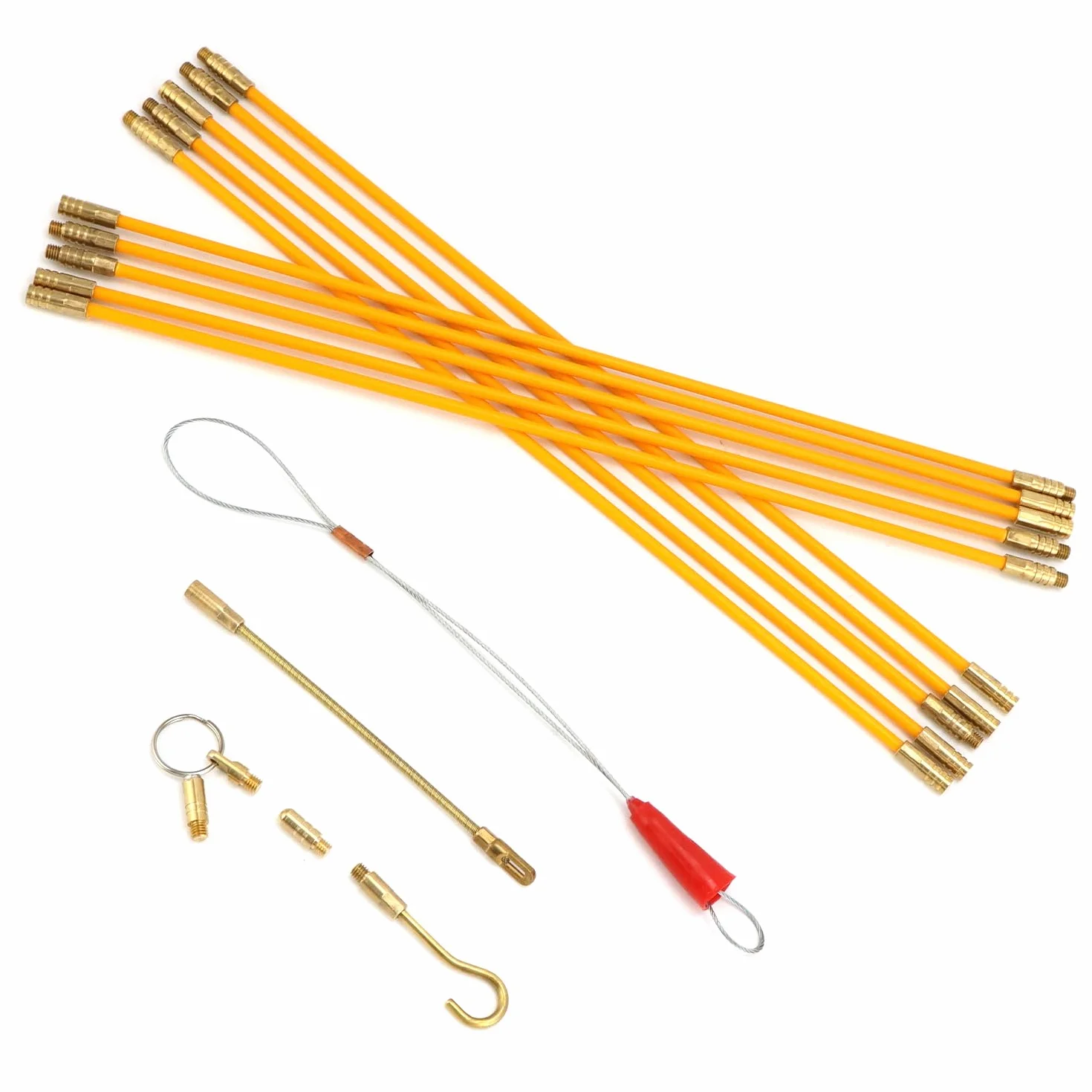 QWORK® Zestaw ściągaczy kabli z włókna szklanego 10 szt. z hakiem i otworem, ściągacz do kabli 33 cm, zestaw prętów kablowych