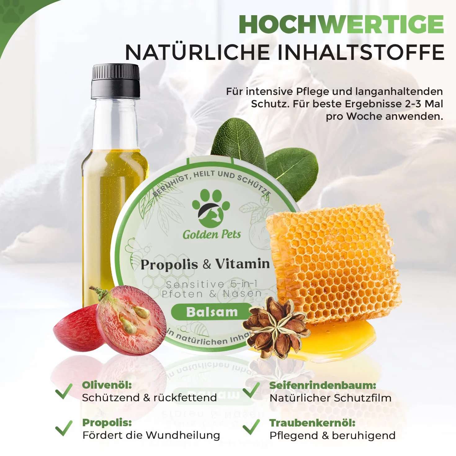 Golden Pets Balsam do łap dla psów i kotów – bardziej miękkie łapy i kompleksowa ochrona – 100% naturalny – maść na łapy, pielęgnacja łap, ochrona łap, balsam do nosa z propolisem i witaminą E