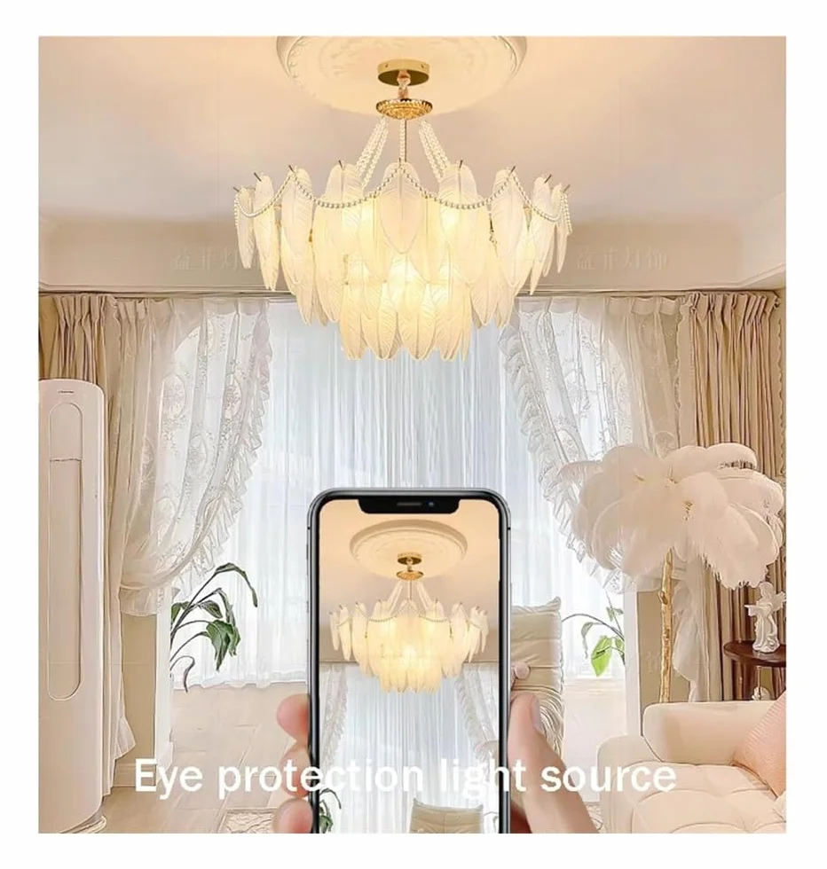 Lampa wisząca, okrągły klosz z perłowym koralikiem - lampa wisząca Fandelier - białe szkło liściaste antyczne żyrandole 3-poziomowa lampa wisząca w stylu Mid Century Modern pasująca do salonu, sypialn