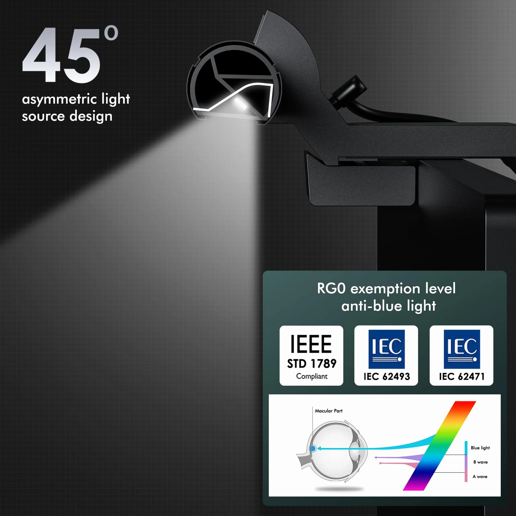 Quntis 42,5 cm lampa monitora z podświetleniem i pilotem zdalnego sterowania, zakrzywiona listwa oświetleniowa do monitora z automatycznym ściemnianiem, lampa ekranowa, lampa biurowa do komputera