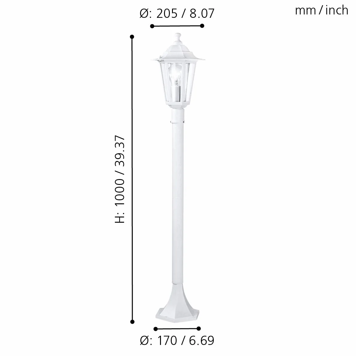 EGLO Zewnętrzna lampa stojąca latarnia 5, 1-punktowa lampa zewnętrzna, lampa stojąca z odlewu aluminiowego i szkła, kolor: biały, oprawa: E27, IP44