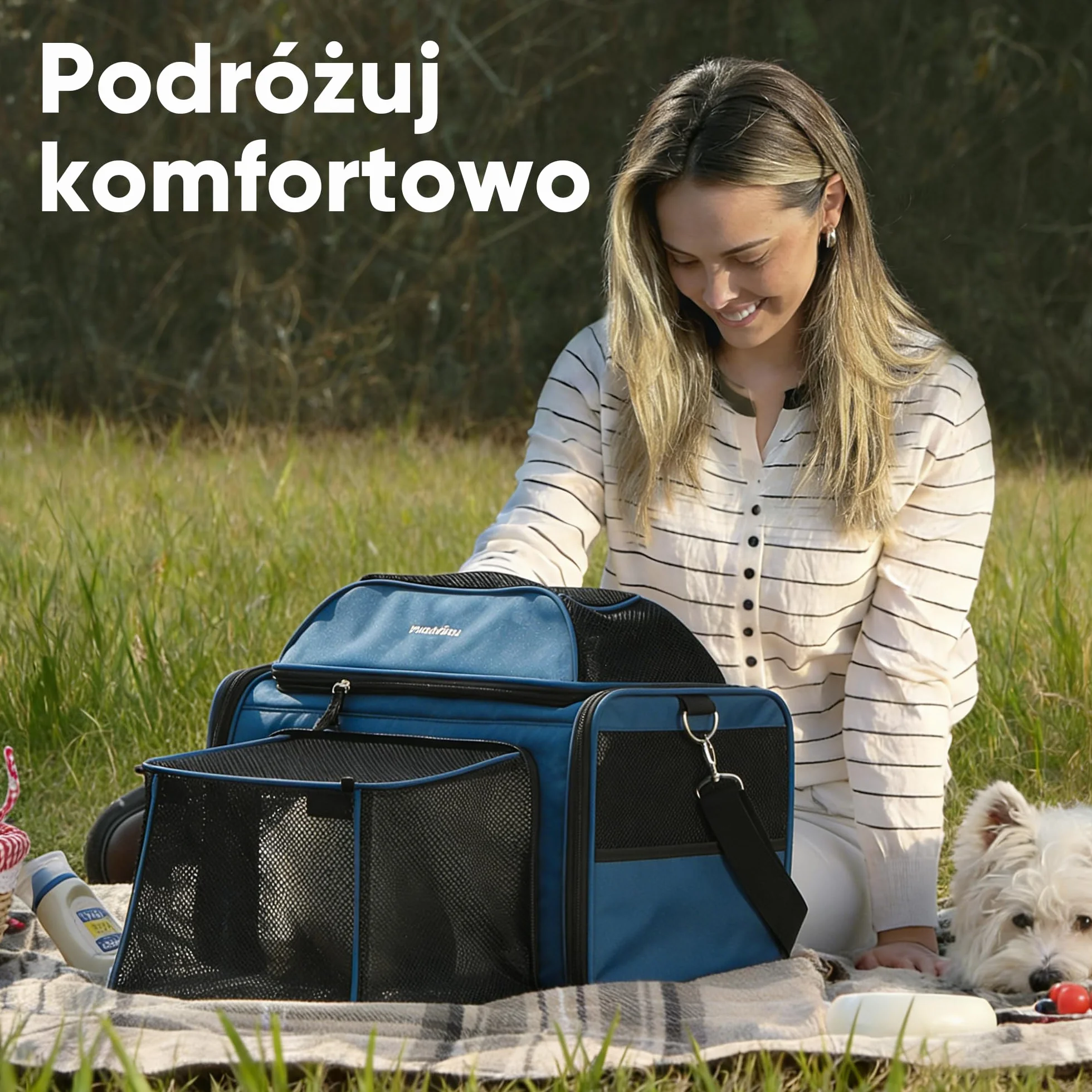 FUKUMARU Rozszerzalny Transporter dla Kota 46x28x28 cm, Miękki i Składany Transporter dla Psa, Zatwierdzony przez Linie Lotnicze, Wentylowany, Trwała Siatka, Odporny na Ucieczki, Niebieski