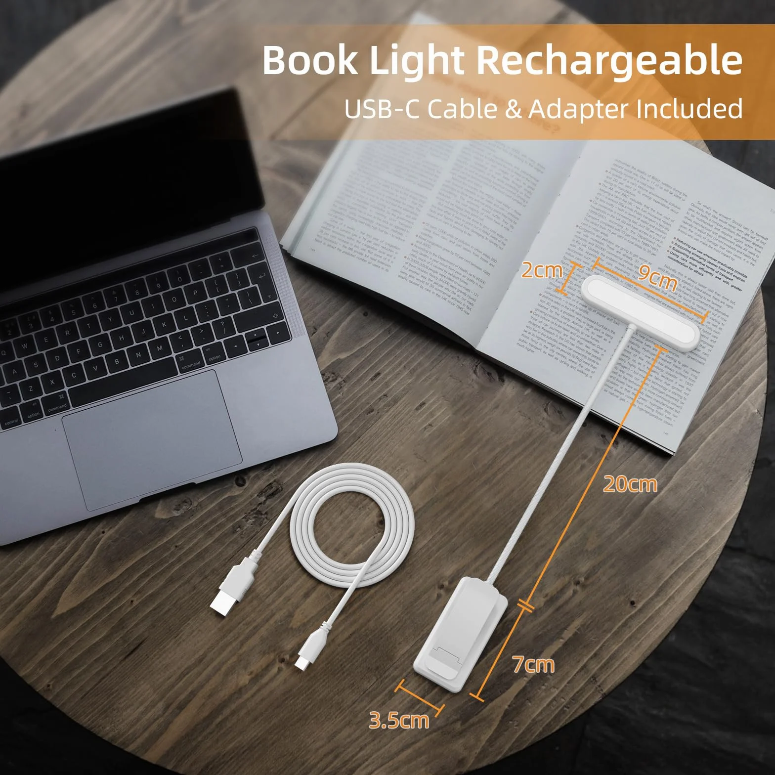 Lampka do czytania książek USB C z zaciskiem, 3 kolory, 10 poziomów jasności, elastyczna