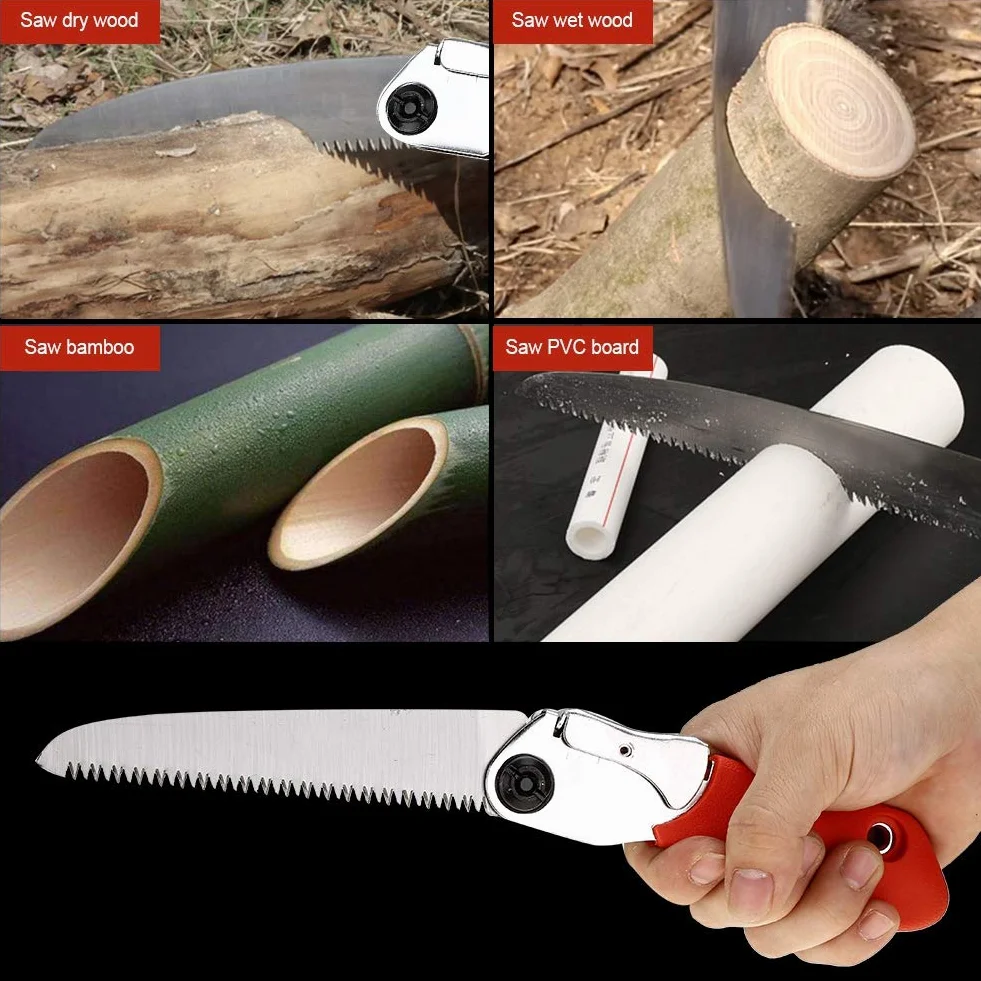 Sierras de poda Sierra de jardín Sierra de Mano plegable, Sierra de poda Manual portátil con bloqueo seguro, Sierra de árbol de poda de jardinería Dientes de Corte de tres hojas para exteriores