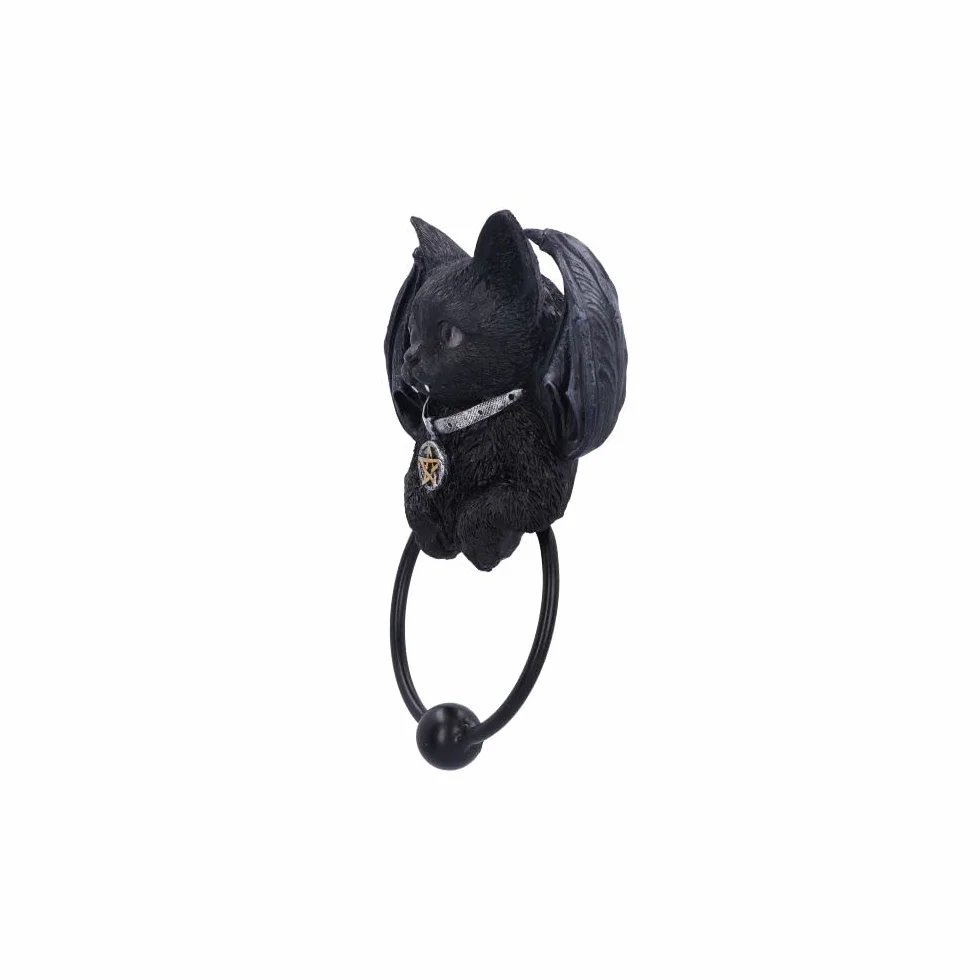 Nemesis Now Kołatka do drzwi dla kota Vampuss 20 cm, żywica, czarna, czarna kołatka do drzwi kota, wampuss, wampirzyca, prezent czarownicy, dekoracja na Halloween, odlewana w najlepszej żywicy,