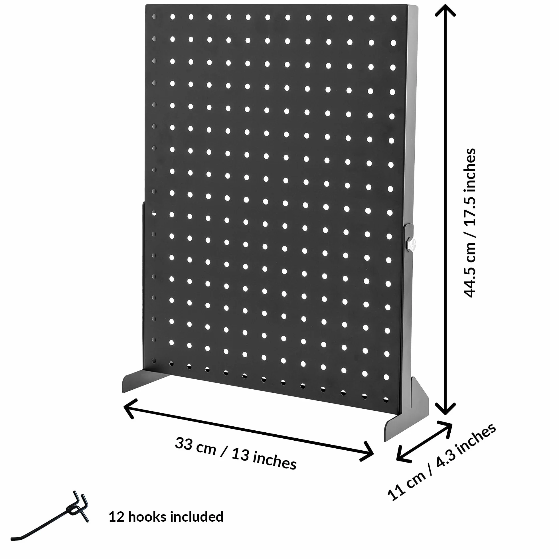 Pegboard | Tablica perforowana do handlu | Organizer na narzędzia | Czarny panel perforowany z haczykami do domów, sklepów i biur | Niezależny wyświetlacz