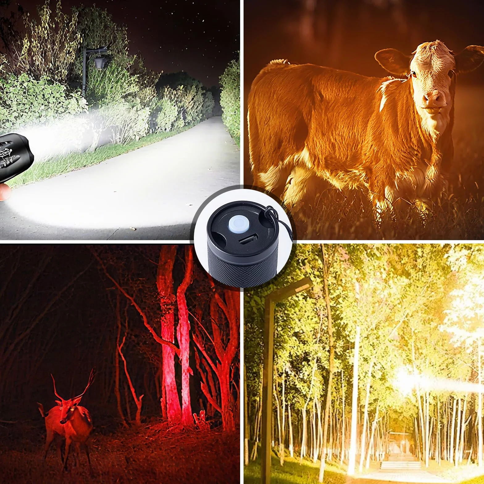 Latarka LED 4 w 1 Akumulatorowa Zoomable Wodoodporna Biała Czerwona Żółta Pomarańczowa