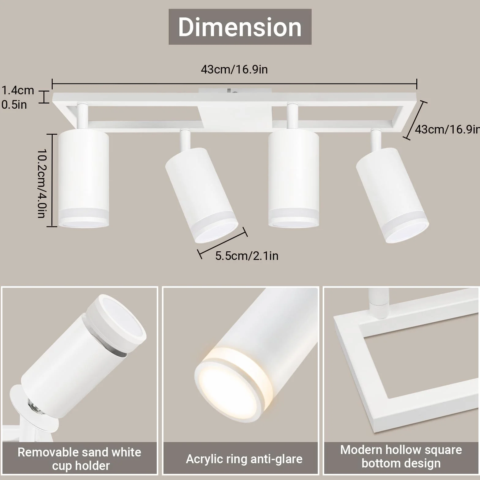 Lampa sufitowa LED z 4 punktami, nowoczesne podwójne obrotowe lampy sufitowe GU10, białe oświetlenie sufitowe do kuchni, sypialni, salonu, przedpokoju, jadalni, bez żarówek