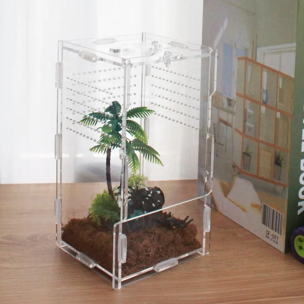 Akrylowe mini pudełko transportowe gadów, 360°, przezroczyste pudełko do hodowli ślimaków, tarantuli, jaszczurek, skorpionów, chrząszczy (20 x 10 x 10 cm)