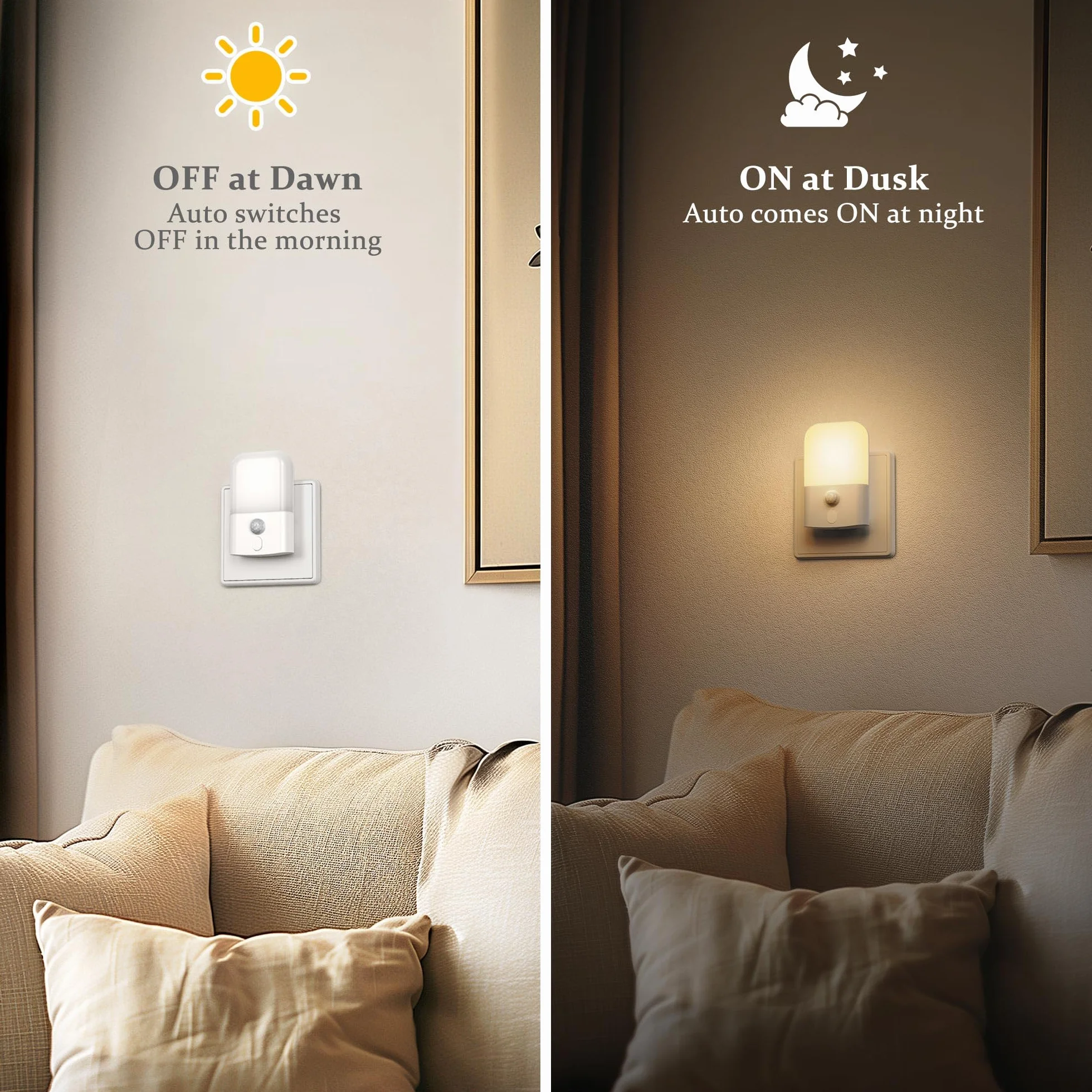 JandCase Lampka nocna z czujnikiem ruchu, 5 poziomów jasności, tryb ON/OFF/AUTO, 1W, 2700 K, ciepła biel, lampka nocna dla dzieci, do przedpokoju, schodów, sypialni, salonu, [zestaw 2 sztuk]