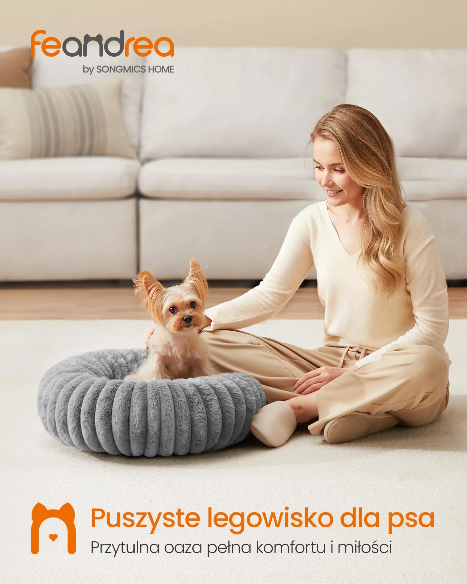 Feandrea Legowisko dla psa, legowisko dla małego kota, średnica 50 cm, zmywalna poduszka, miękka wyściółka, antypoślizgowe, gołębia szarość PGW301GD01