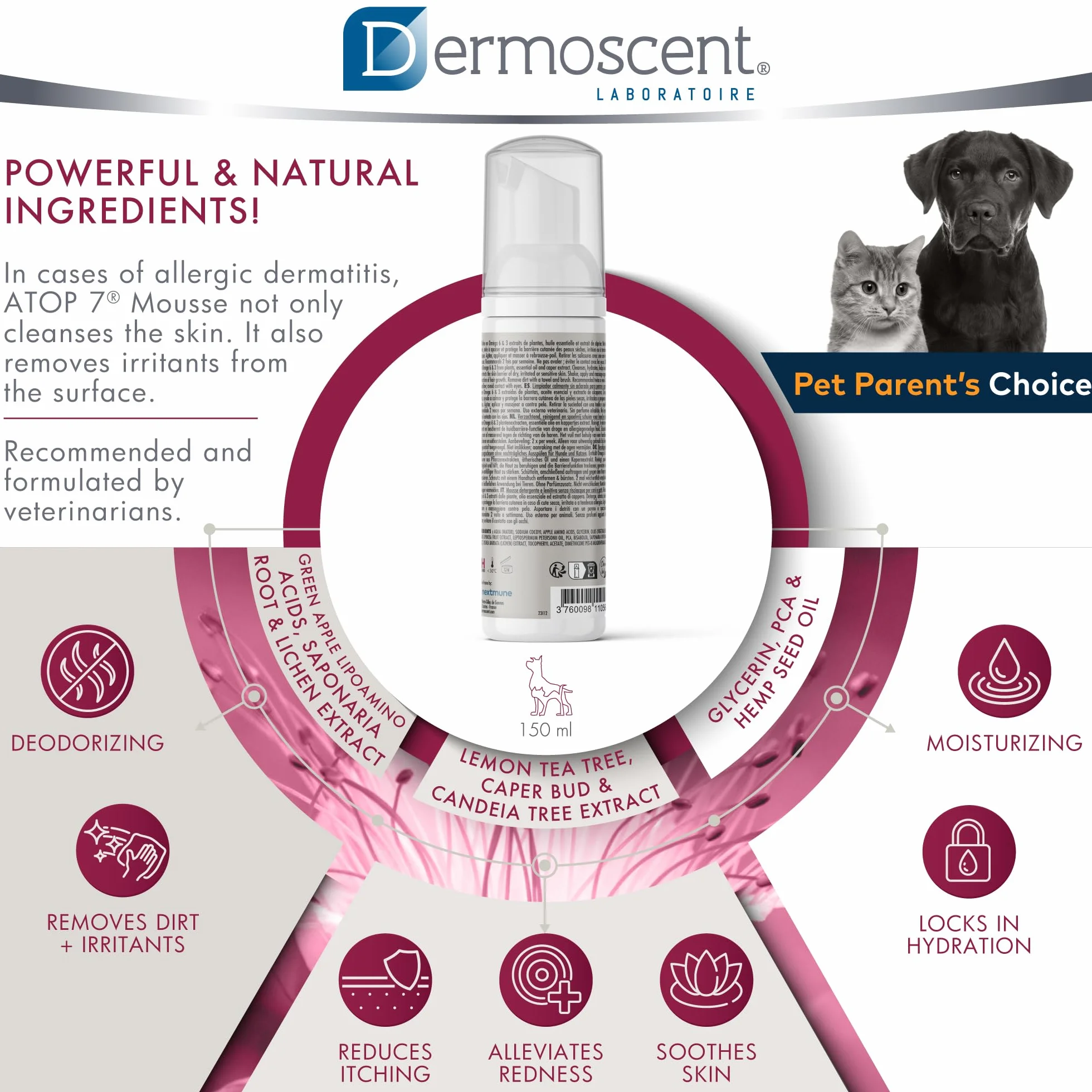Dermoscent Atop 7 Mousse Suchy Szampon dla Zwierząt, 150 ml
