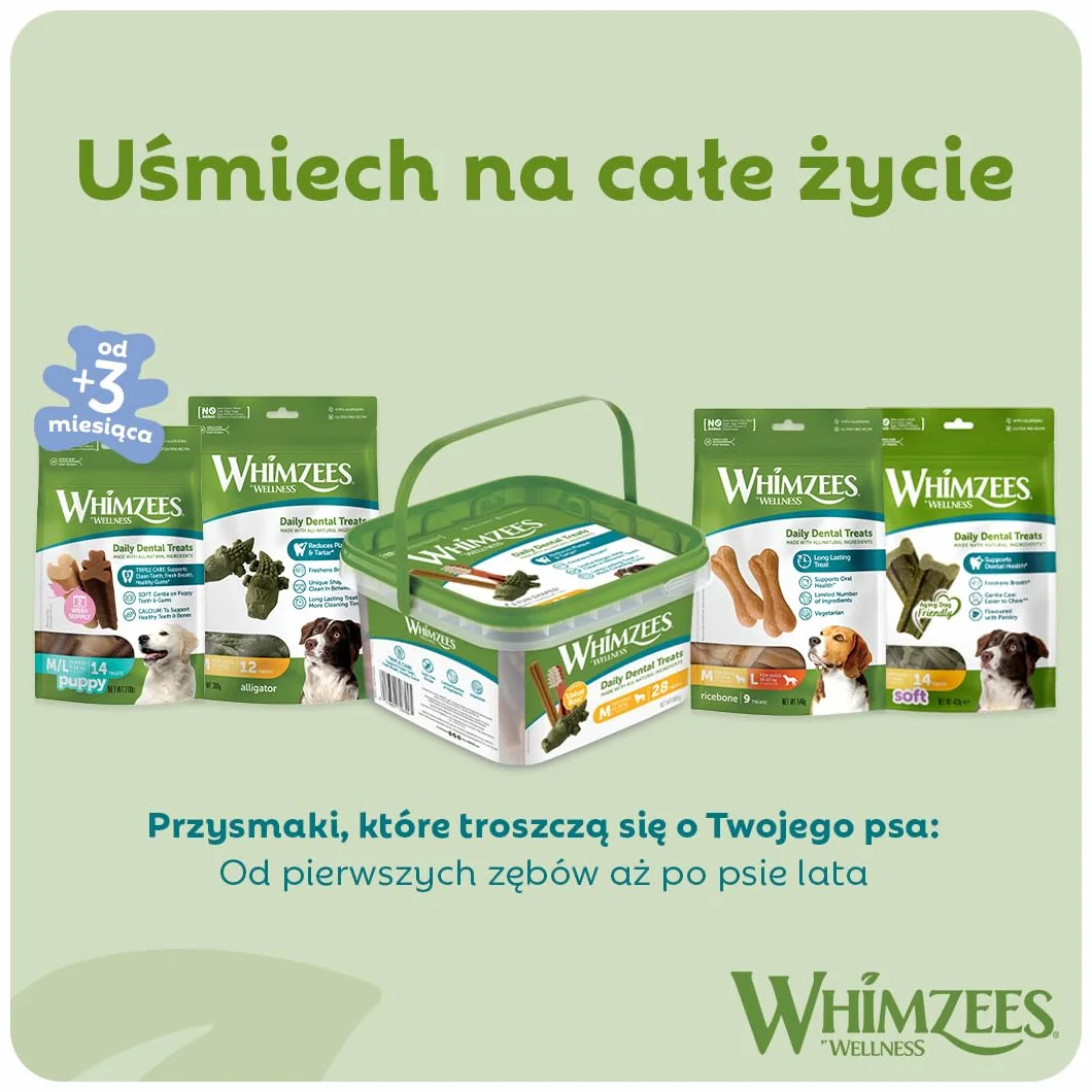 WHIMZEES Szczoteczka M, Opakowanie Miesięczne, 30 Sztuk – Rozmiar M, Gryzaki Dentystyczne dla Średnich Psów, Naturalne, Bezzbożowe, Bez Dodatku Cukru