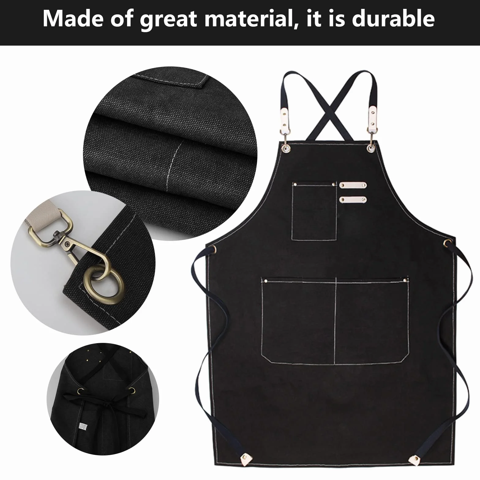 ChuerTech Men's Work Apron, Heavy Duty Tool Apron for Men, Work Apron z 3 kieszeniami na narzędzia do kuchni, ogrodu, ceramiki, warsztatu, garażu i innych, dla mężczyzn i kobiet, kolor czarny