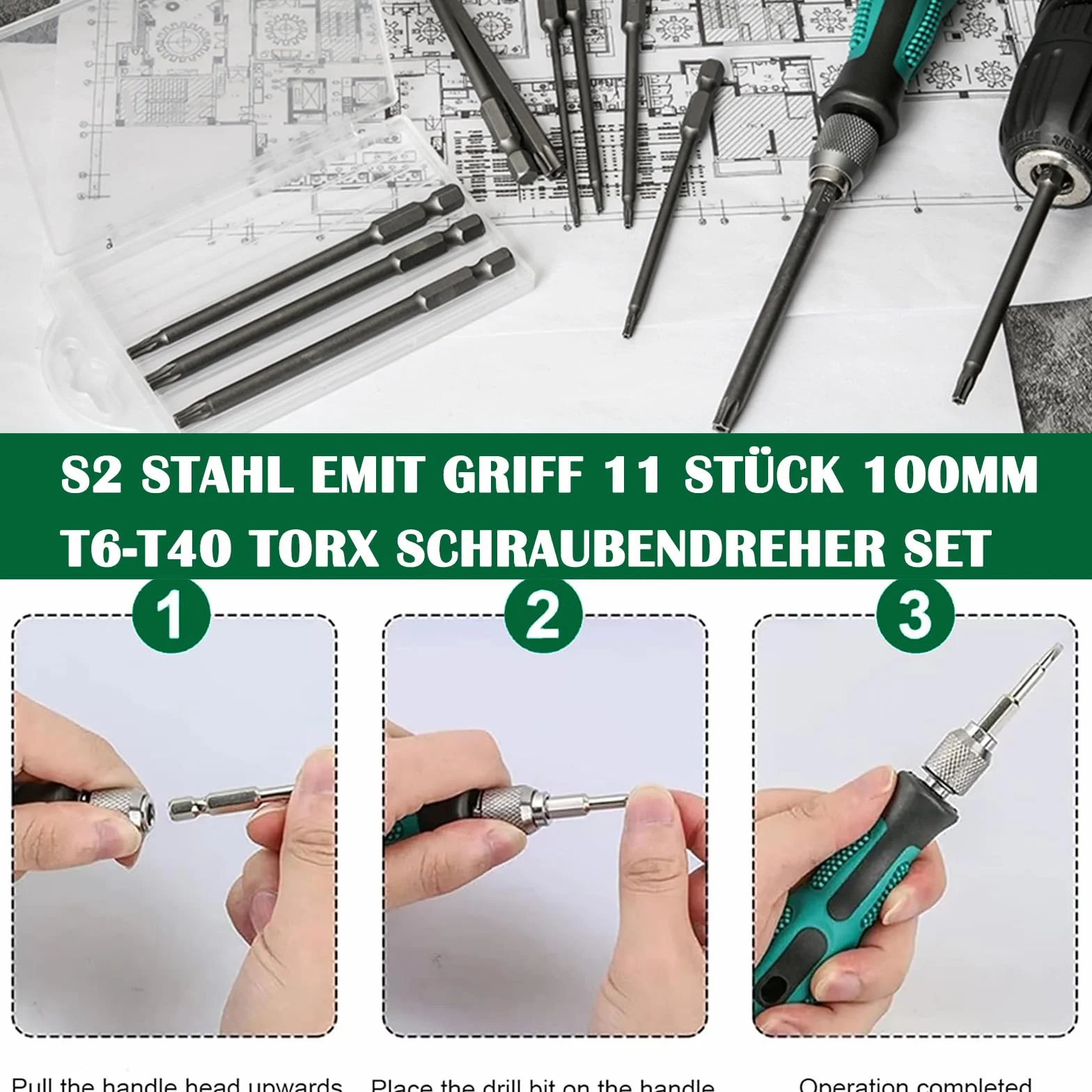 13-częściowy zestaw wkrętaków Torx, bit wkrętakowy 1/4 cala (6,35 mm) 100 mm, magnetyczny wkrętak Torx Star z głowicą z otworem, zestaw bitów elektrycznych S2, T6-T40 do wkrętarek akumulatorowych
