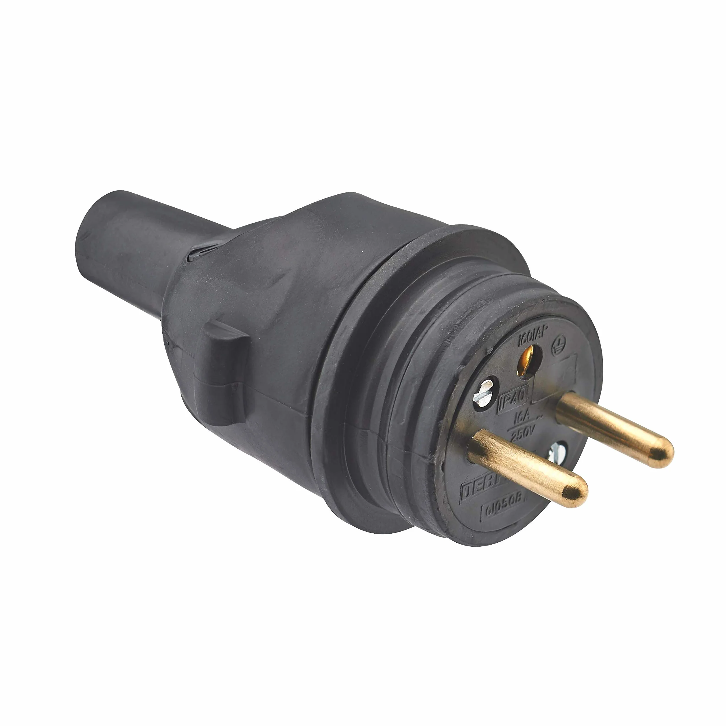 Męskie gniazdko elektryczne - Wtyczka elektryczna - Gniazdo męskie 220 V - Wtyczka męska - Wtyczka elektryczna męska - Wtyczka gumowa D.4,8mm Czarna - Debflex - 713200