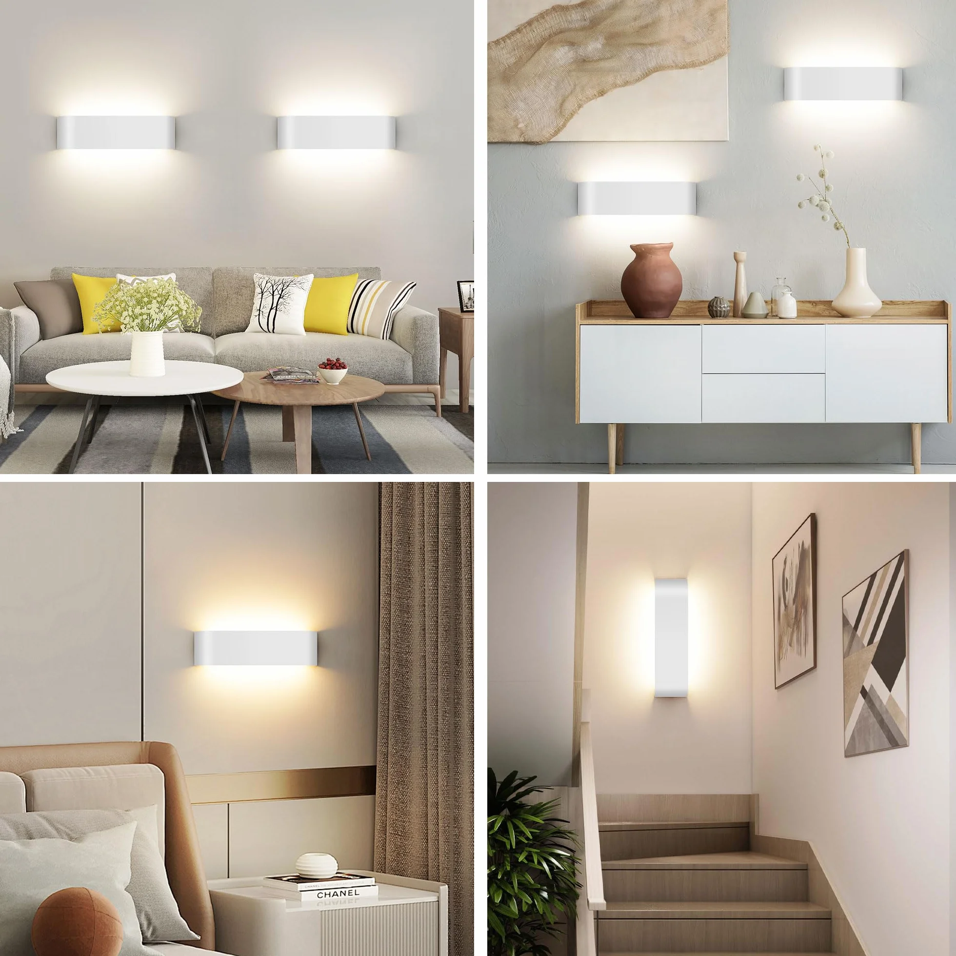 OOWOLF Lampy ścienne LED do wnętrz – 2 sztuki z regulowaną temperaturą barwową 3000K/4500K/6000K, oświetlenie ścienne do sypialni, salonu, kuchni, jadalni