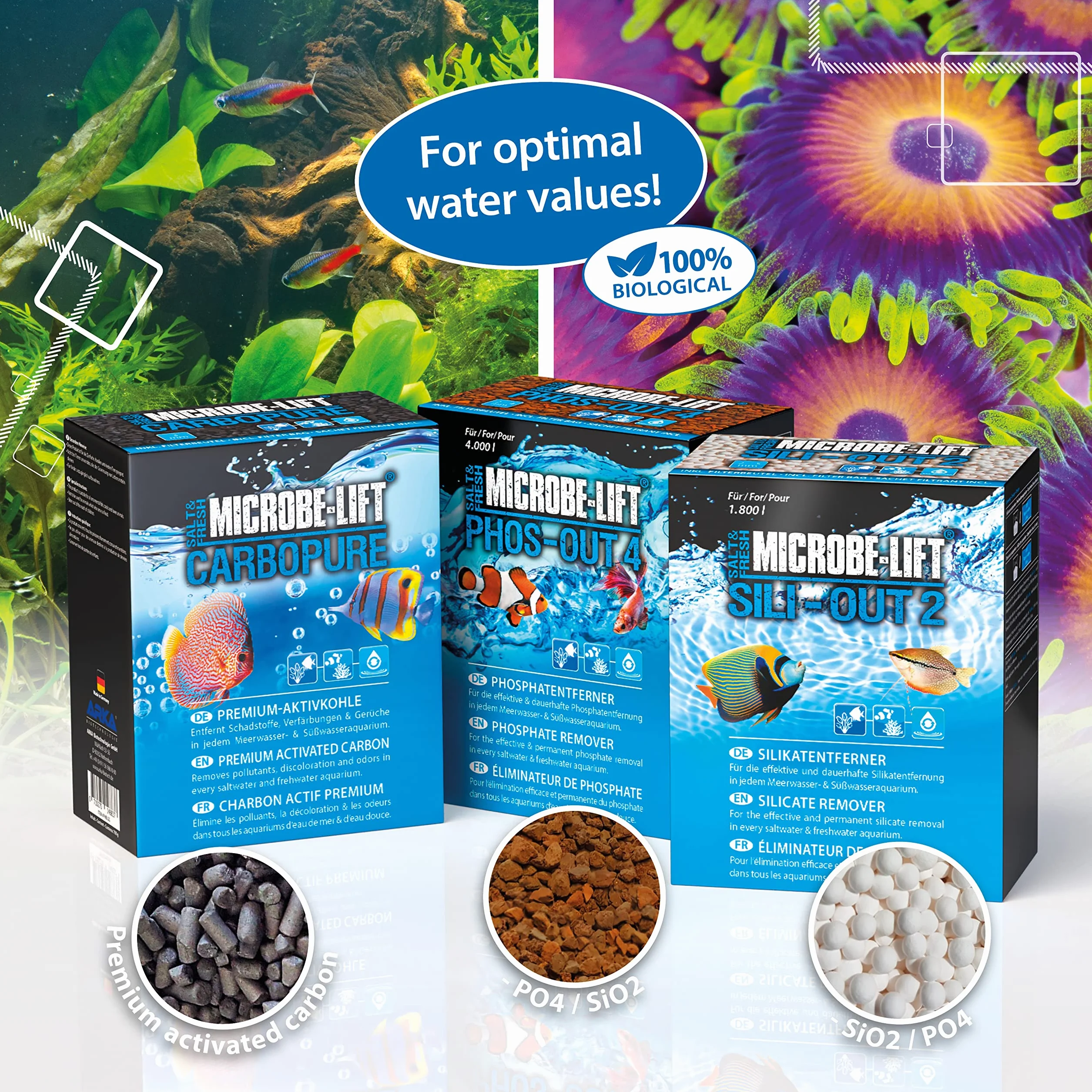 MICROBE-LIFT Phos-Out 4 medium filtracyjne - środek do usuwania fosforanów do wszystkich akwariów, usuwa fosforany, krzemiany, siarczki i substancje żółte, na bazie wodorotlenku żelaza, 312g