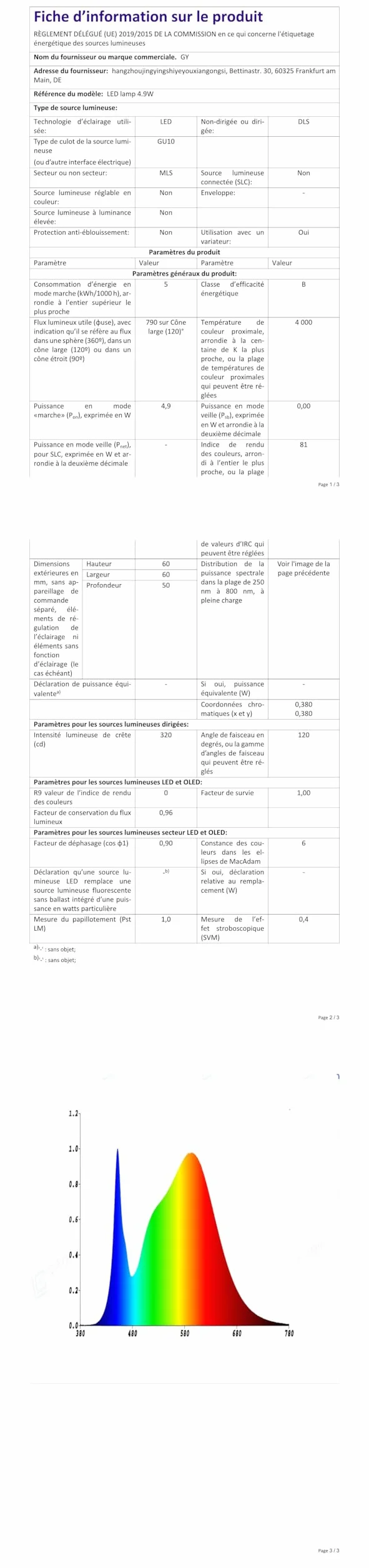 GY ?arówka LED GU10 4,9W 790LM, Neutralna Bia?a 4000K, K?t Wi?zki 120°, Nie?ciemniane, CRI>80, Odpowiednik 80 W, Pakiet 2 Sztuk
